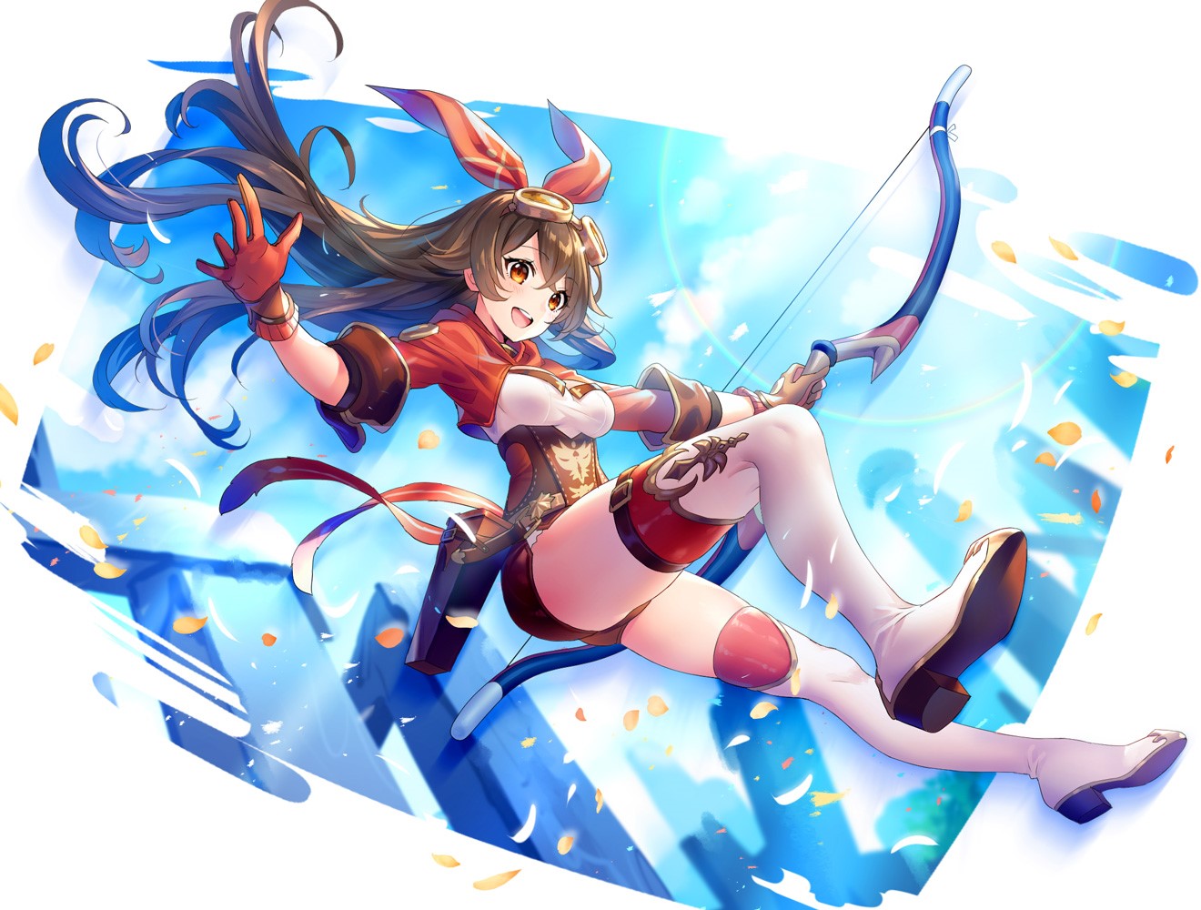 anime, 2D, digital art, artwork, Genshin Impact, Sakuranbochang, anime girls, brunette, brown eyes, portrait display, bow, Amber (Genshin Impact), long hair, short shorts, vertical, thigh high boots HD Wallpaper