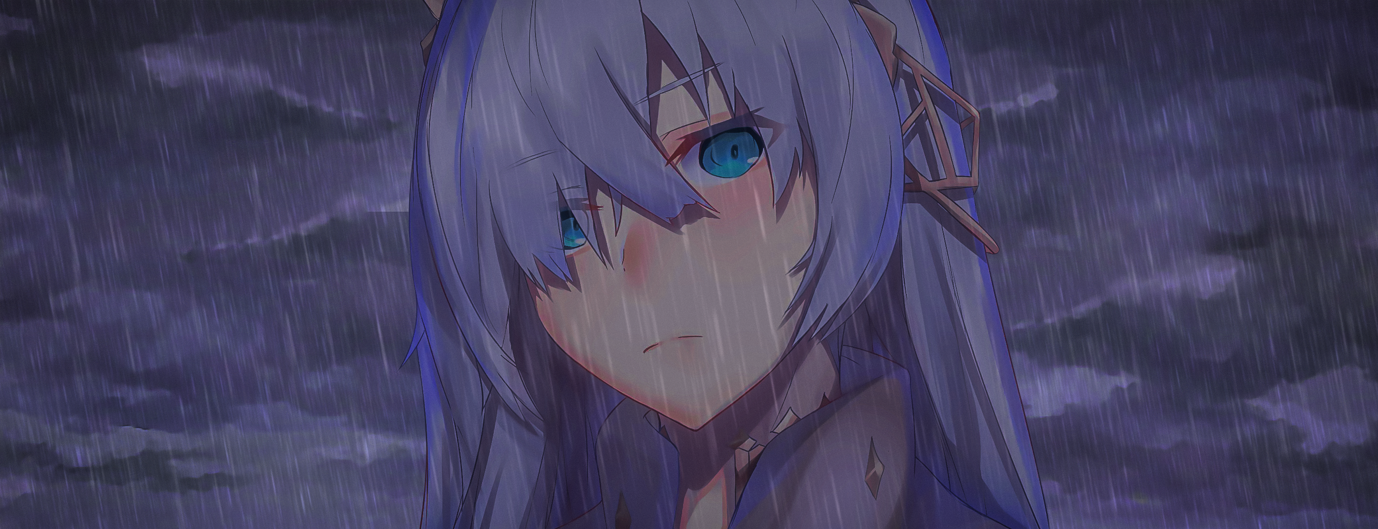 rain, anime girls, color correction HD Wallpaper
