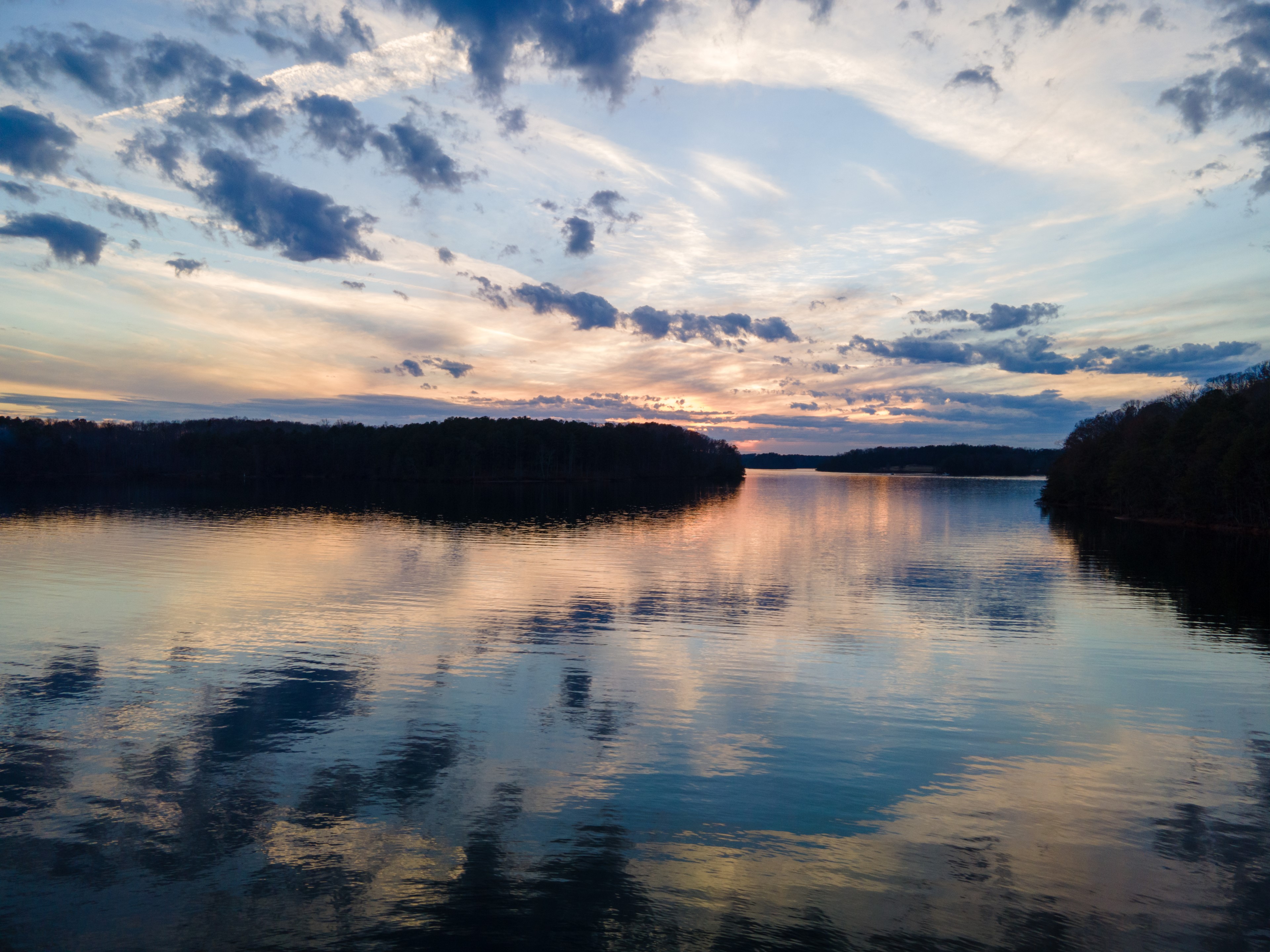 4K, forest, Lake Lanier, water, sunset HD Wallpaper