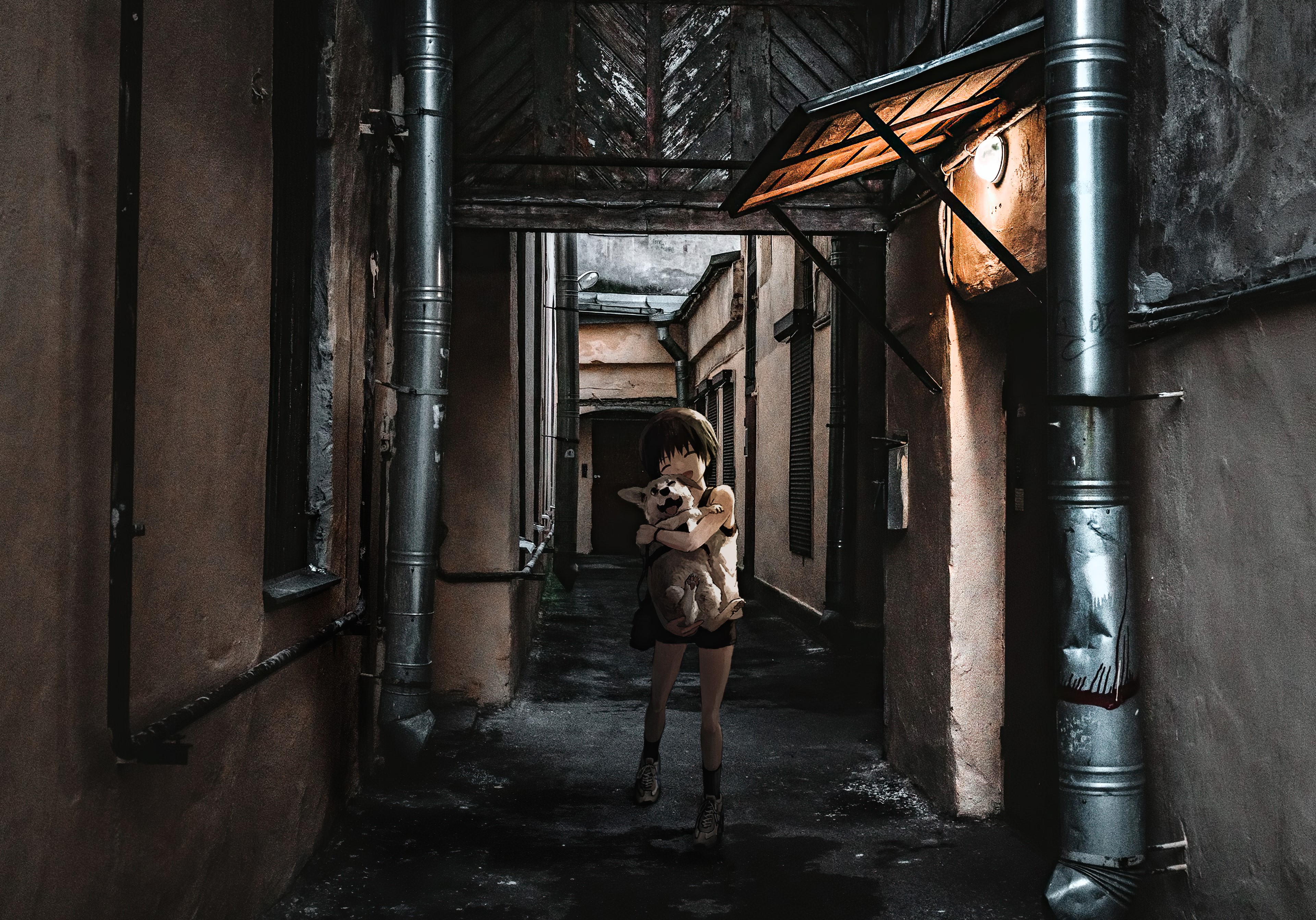4K, 2D, anime girls, St. Petersburg, dog, Russia, collage HD Wallpaper