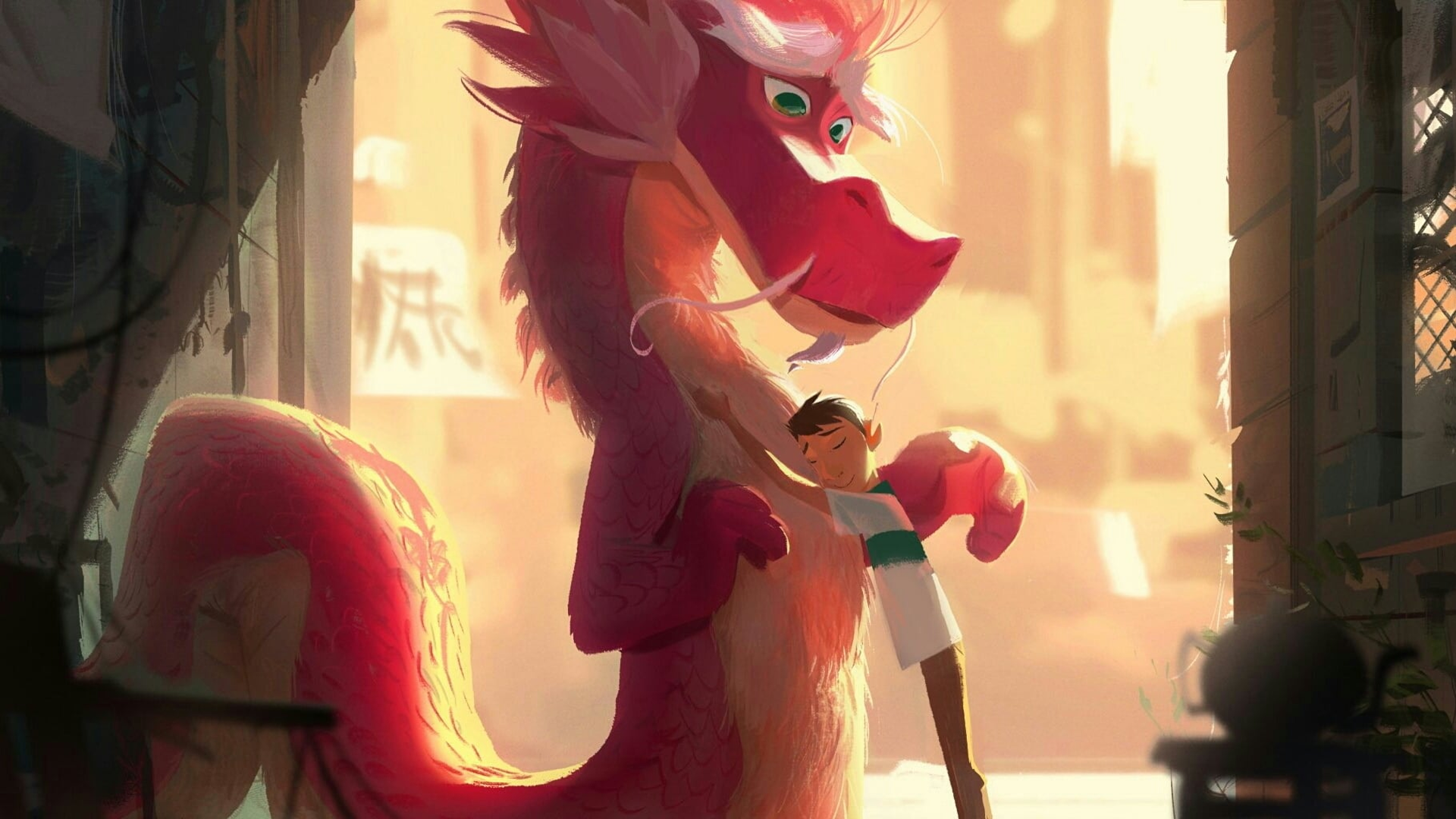 Wish Dragon Din Song and Long Hugging HD Wallpaper