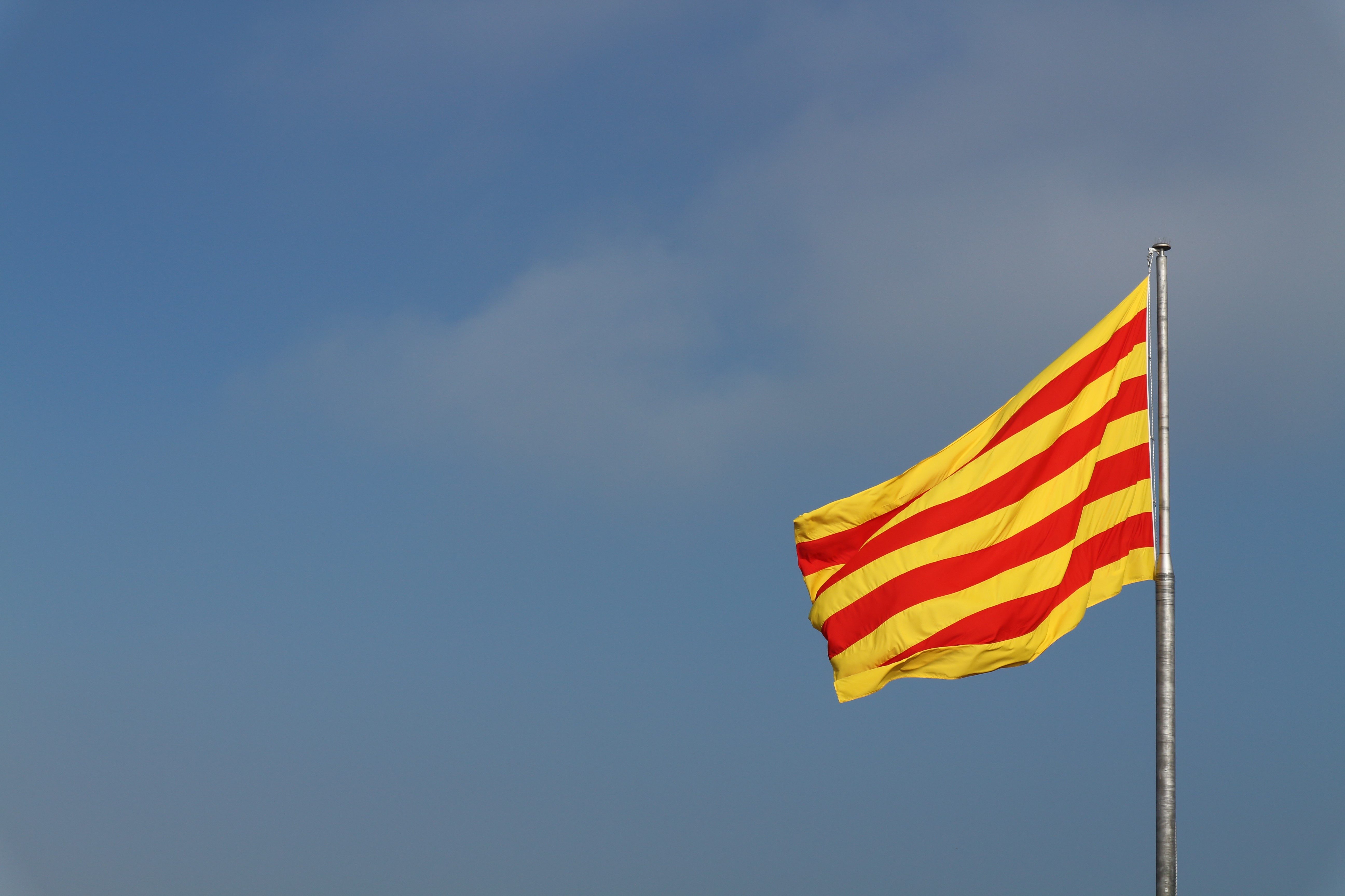 4K, yellow, flag, red, sky HD Wallpaper