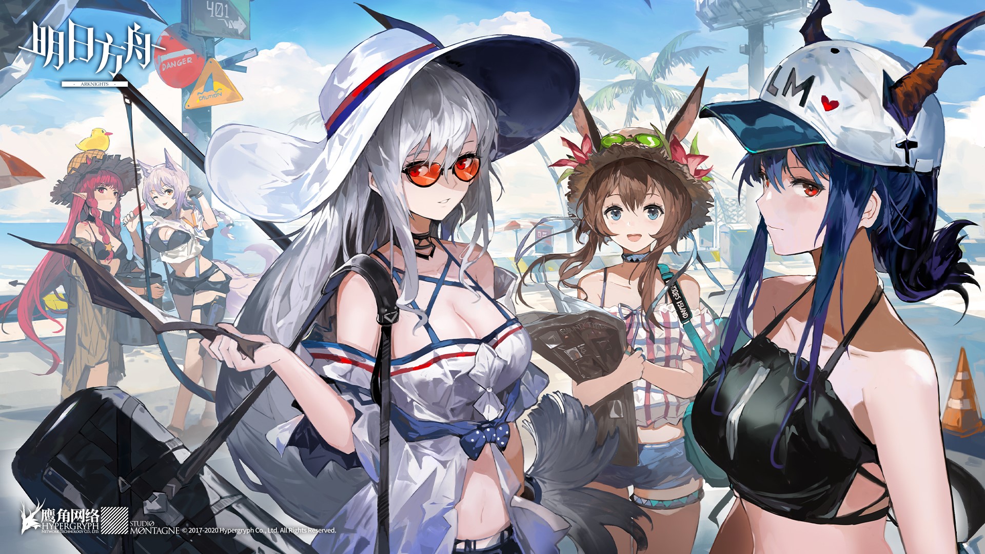 Arknights, animal ears, pointy ears, horns, Amiya (Arknights), Skadi(Arknights), Alchemaniac, anime, anime girls, Chen (Arknights) HD Wallpaper