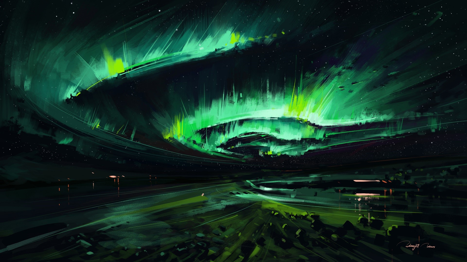 green background, digital art, artwork, BisBiswas, Aurora, green HD Wallpaper