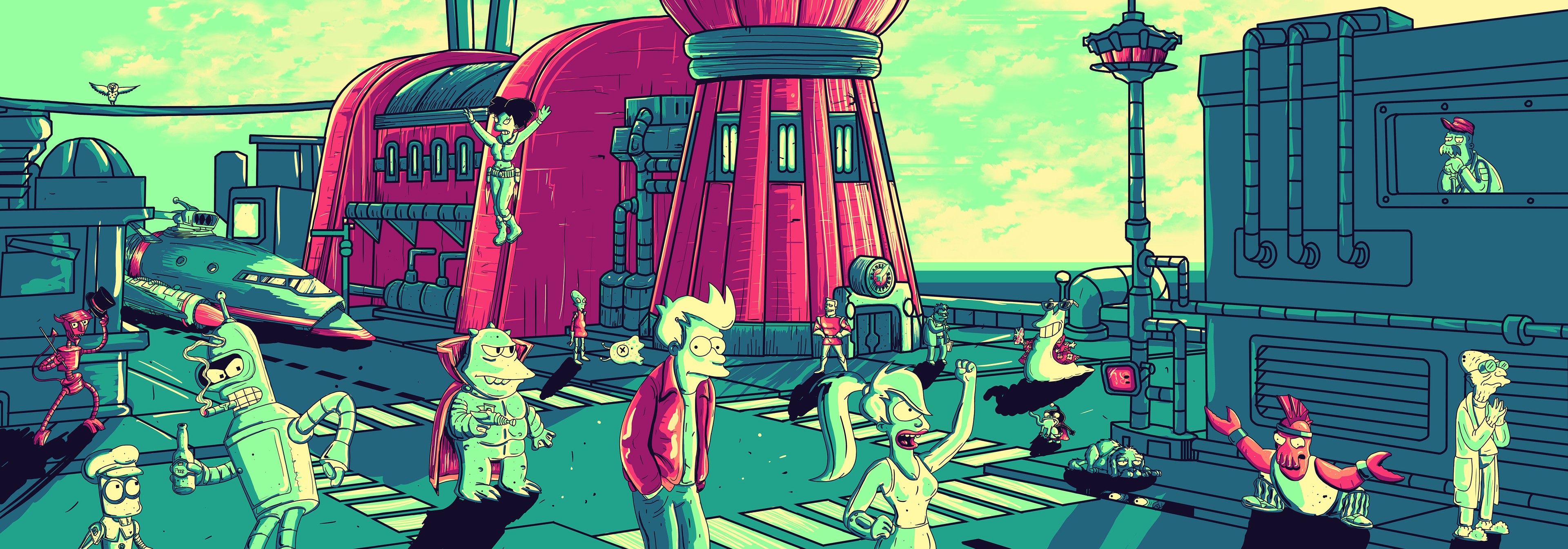 4K, science fiction, TV Series, Futurama, Rolando Lopez Fonseca, ArtStation, cartoon HD Wallpaper