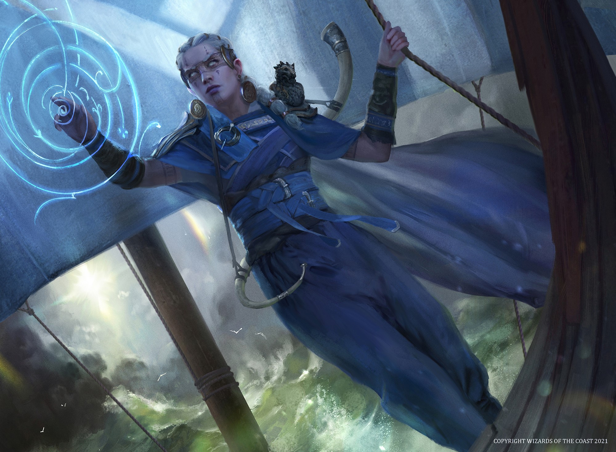 Woman casting magic on a ship HD Wallpaper