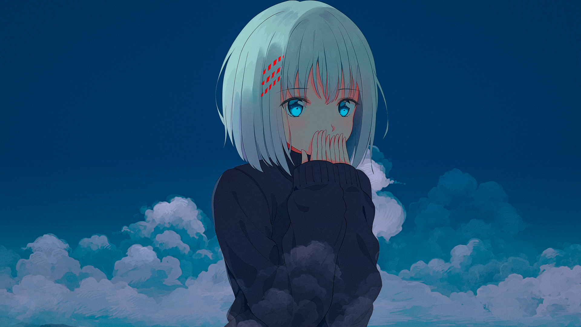Anime girl with silver hair and blue eyes HD Wallpaper