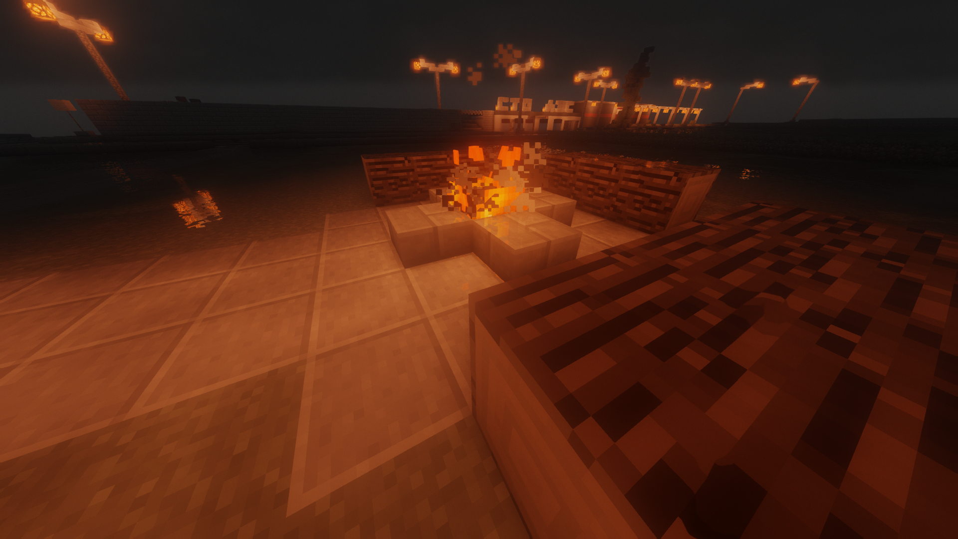 Minecraft campfire scene with shaders HD Wallpaper