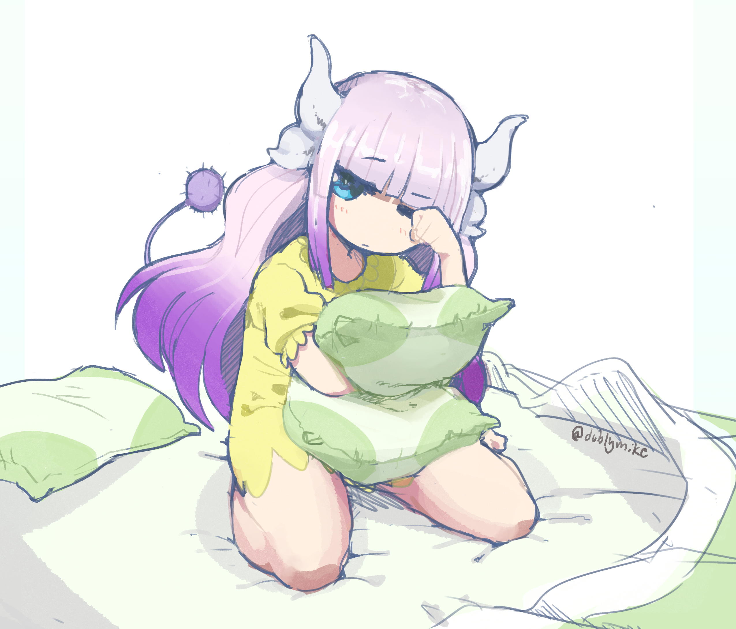 Kanna Kamui from Miss Kobayashi's Dragon Maid in bed HD Wallpaper