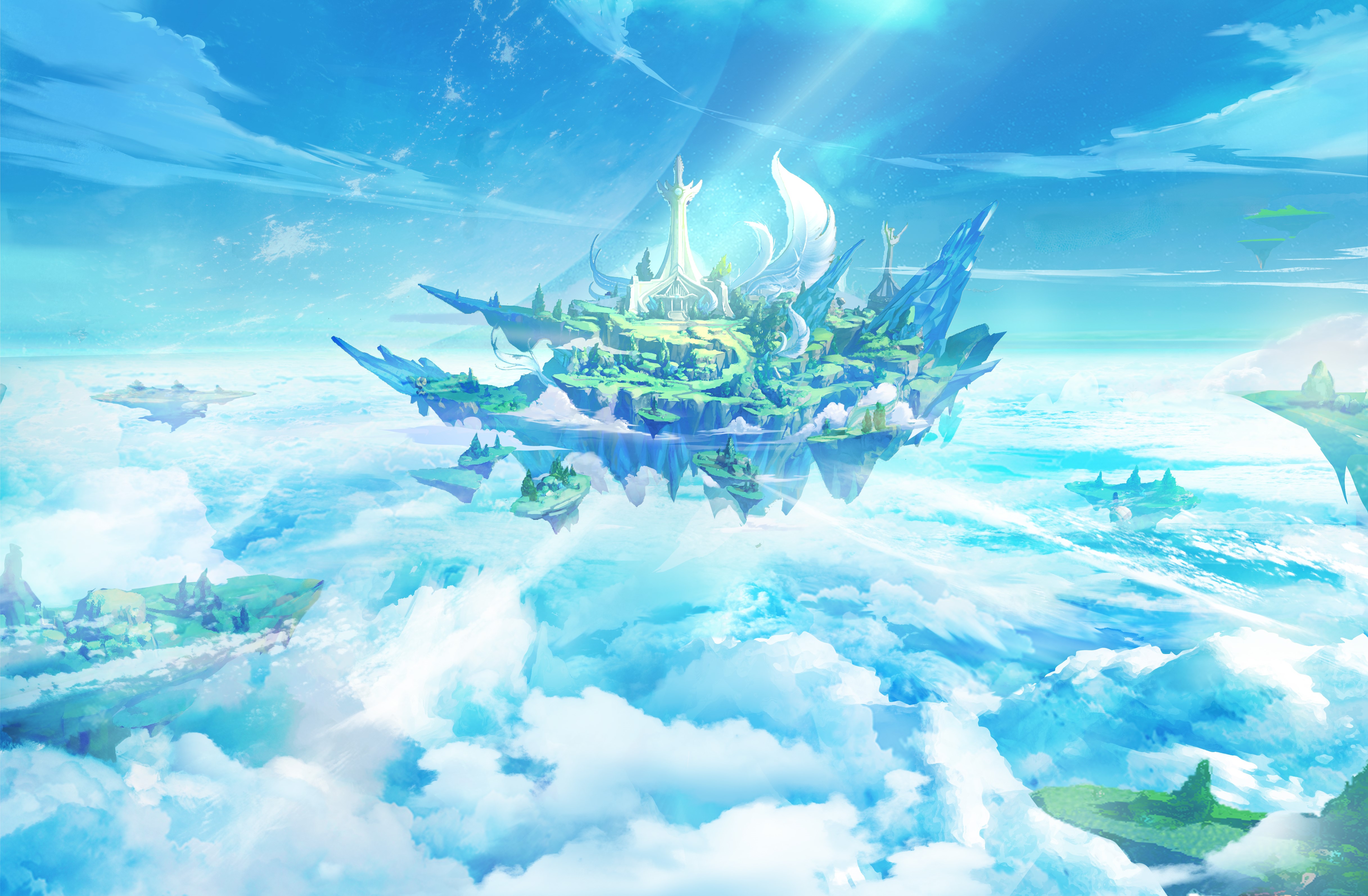 Fantasy floating islands in the sky HD Wallpaper