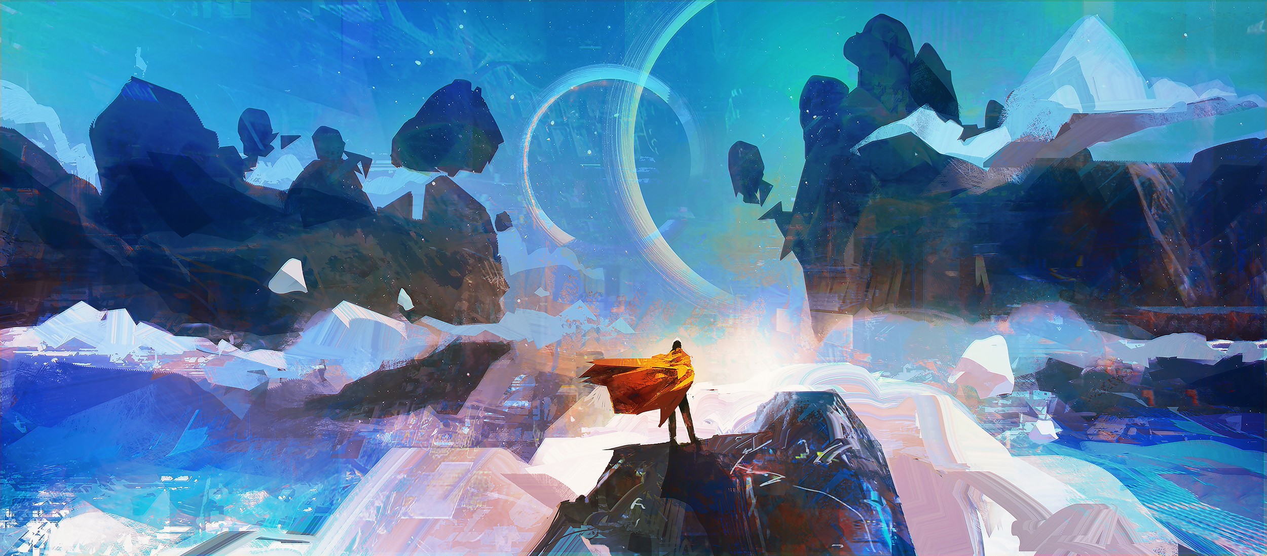 Futuristic digital art of a person with a cape HD Wallpaper