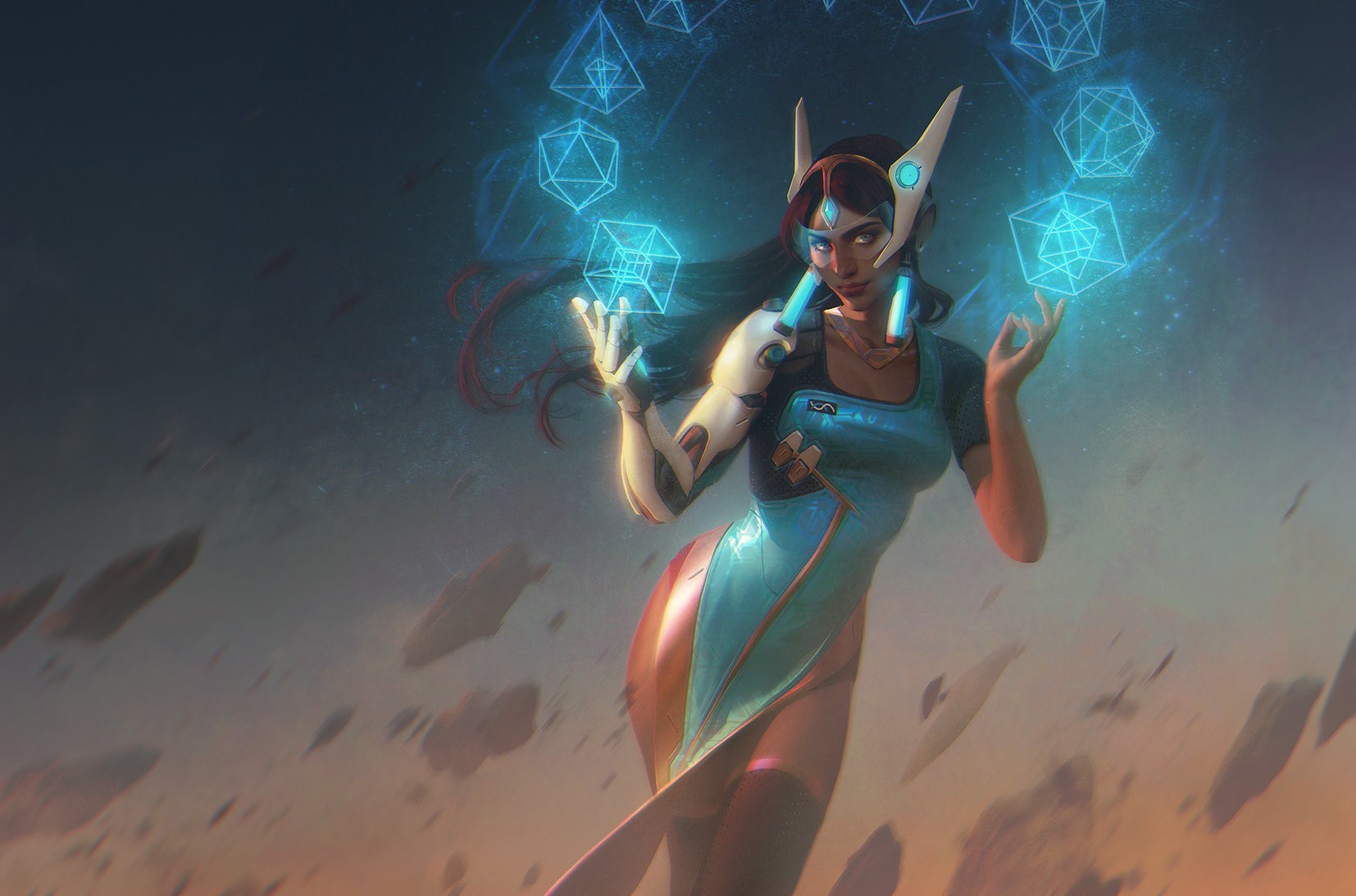 Symmetra from Overwatch conjuring geometric shapes HD Wallpaper
