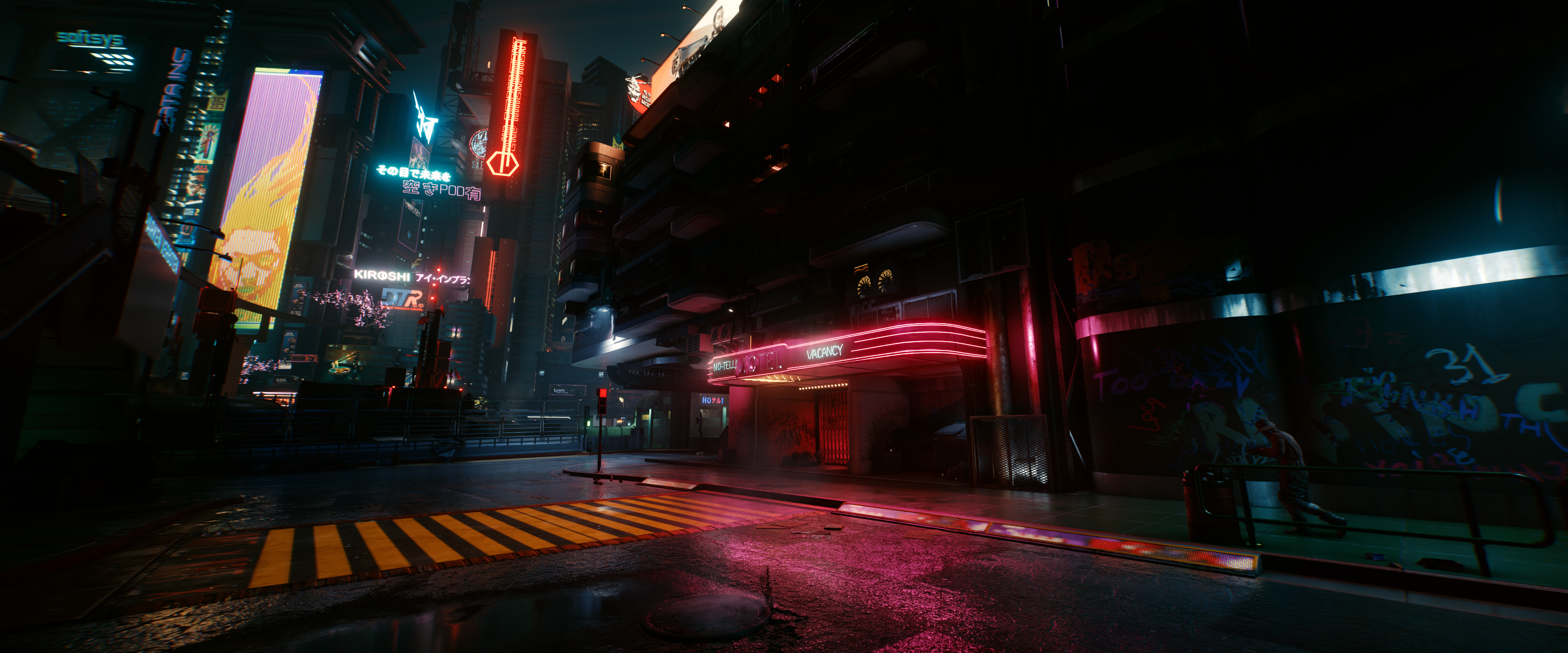Cyberpunk 2077 Night City street with neon signs HD Wallpaper