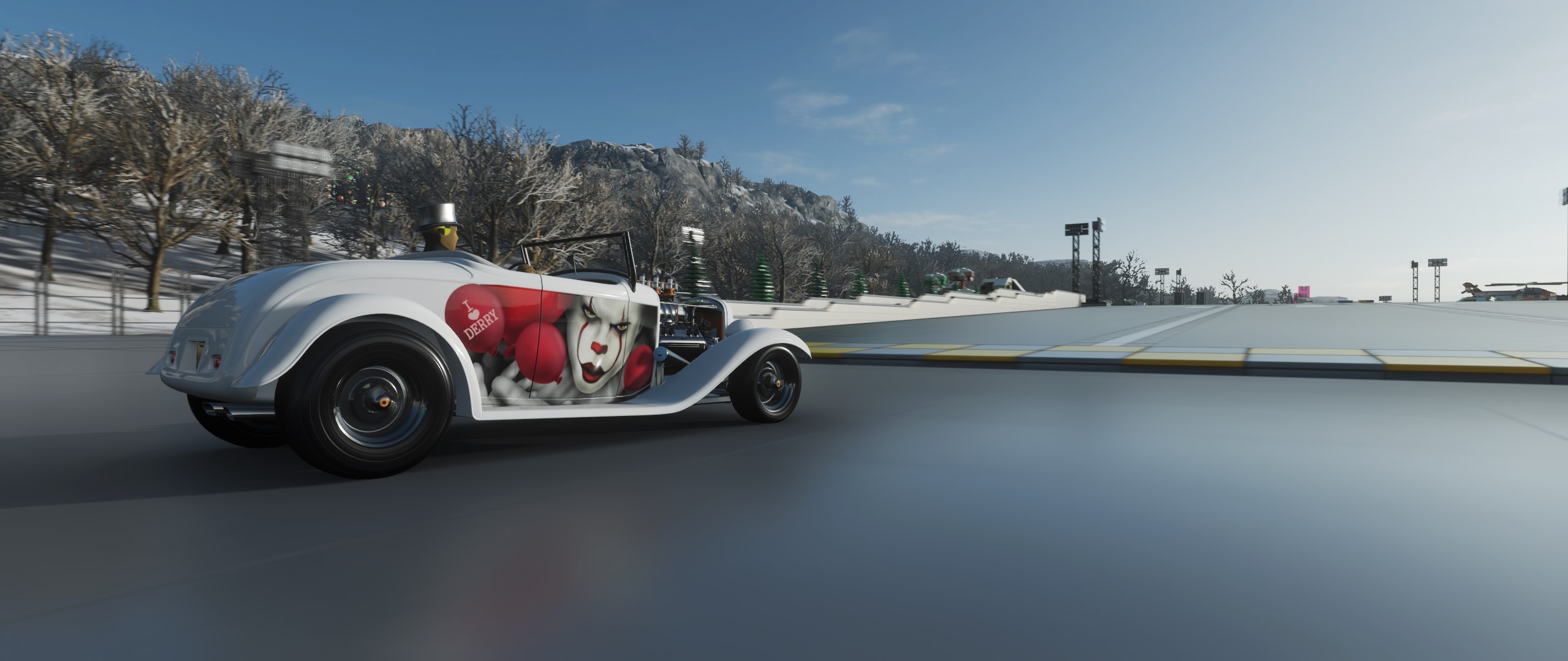 White hot rod with Pennywise decal in Forza Horizon 4 HD Wallpaper