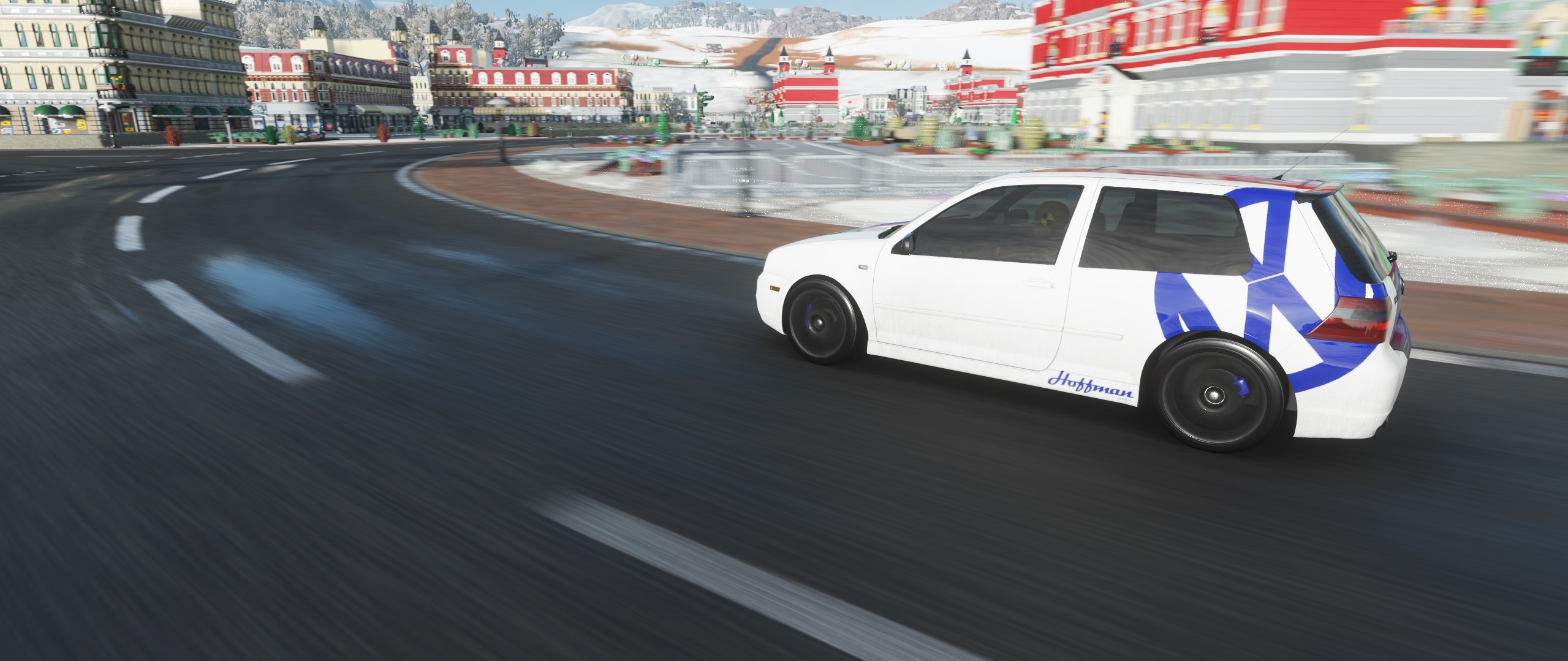 White Volkswagen Golf GTI with Peace Sign Livery in Forza Horizon 4 HD Wallpaper