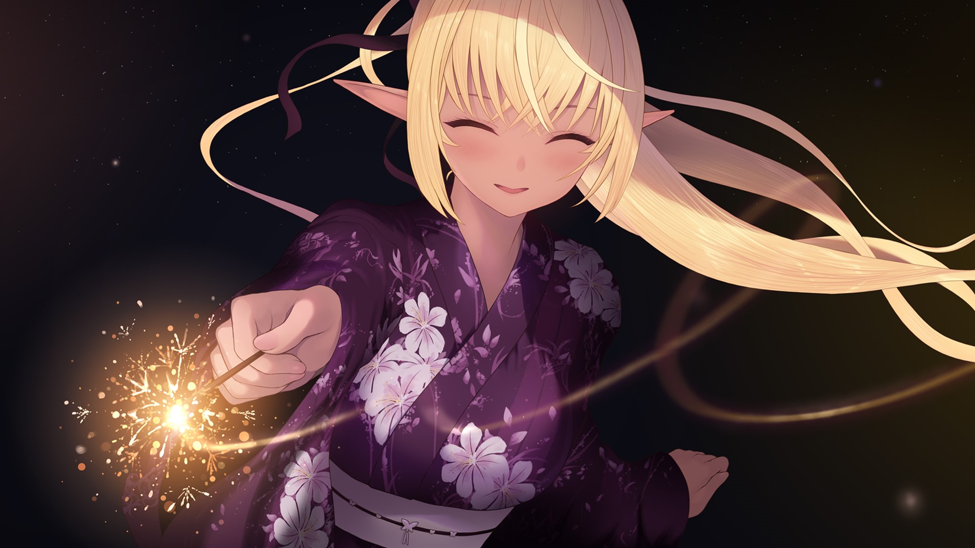 Shiranui Flare from Hololive holding a sparkler HD Wallpaper
