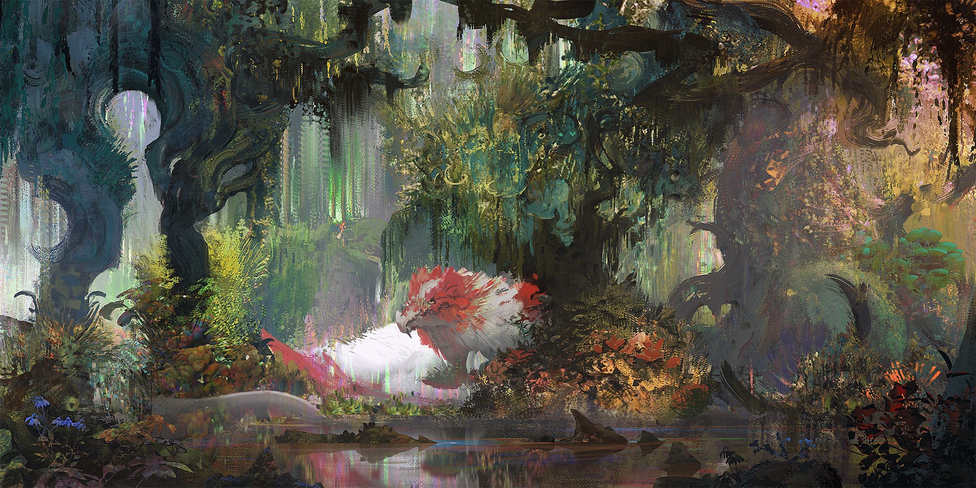 Fantasy forest with a mythical creature HD Wallpaper