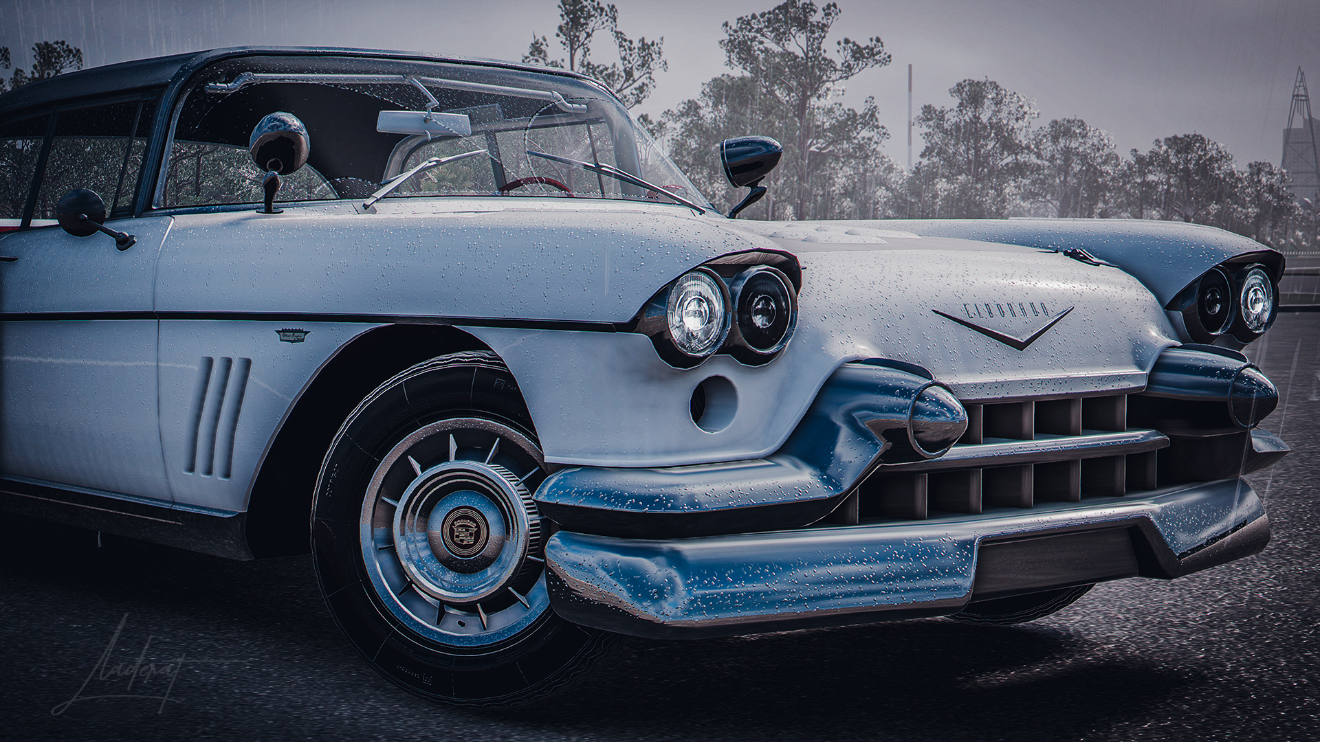 Cadillac Eldorado in the rain HD Wallpaper