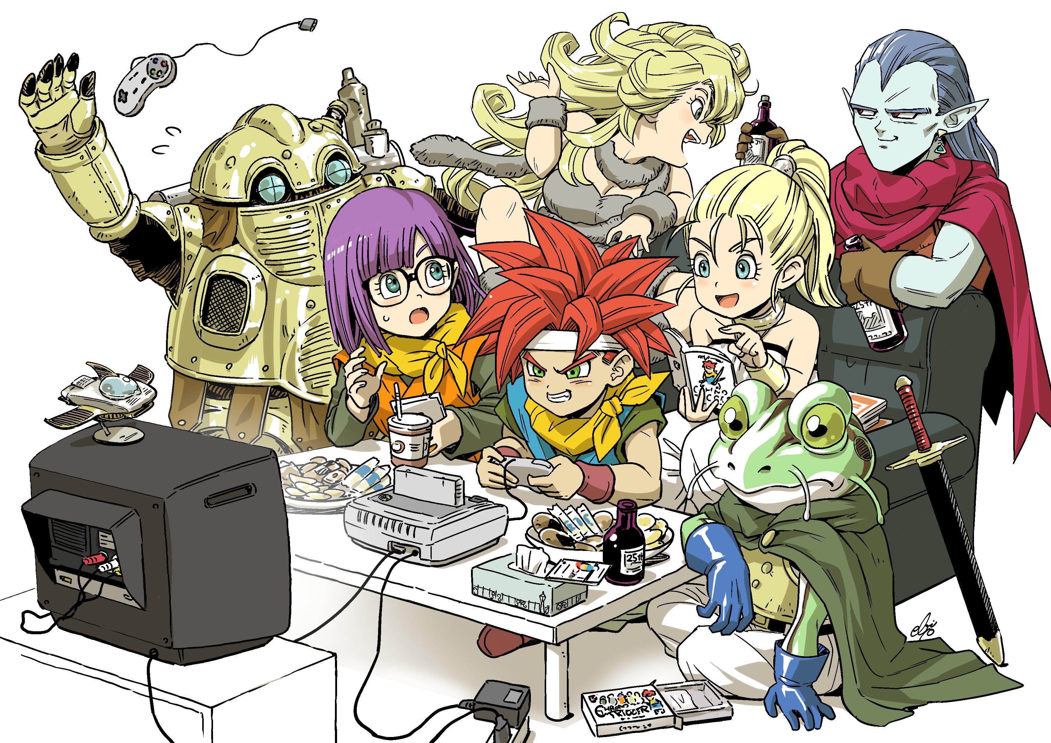 Chrono Trigger characters playing video games HD Wallpaper