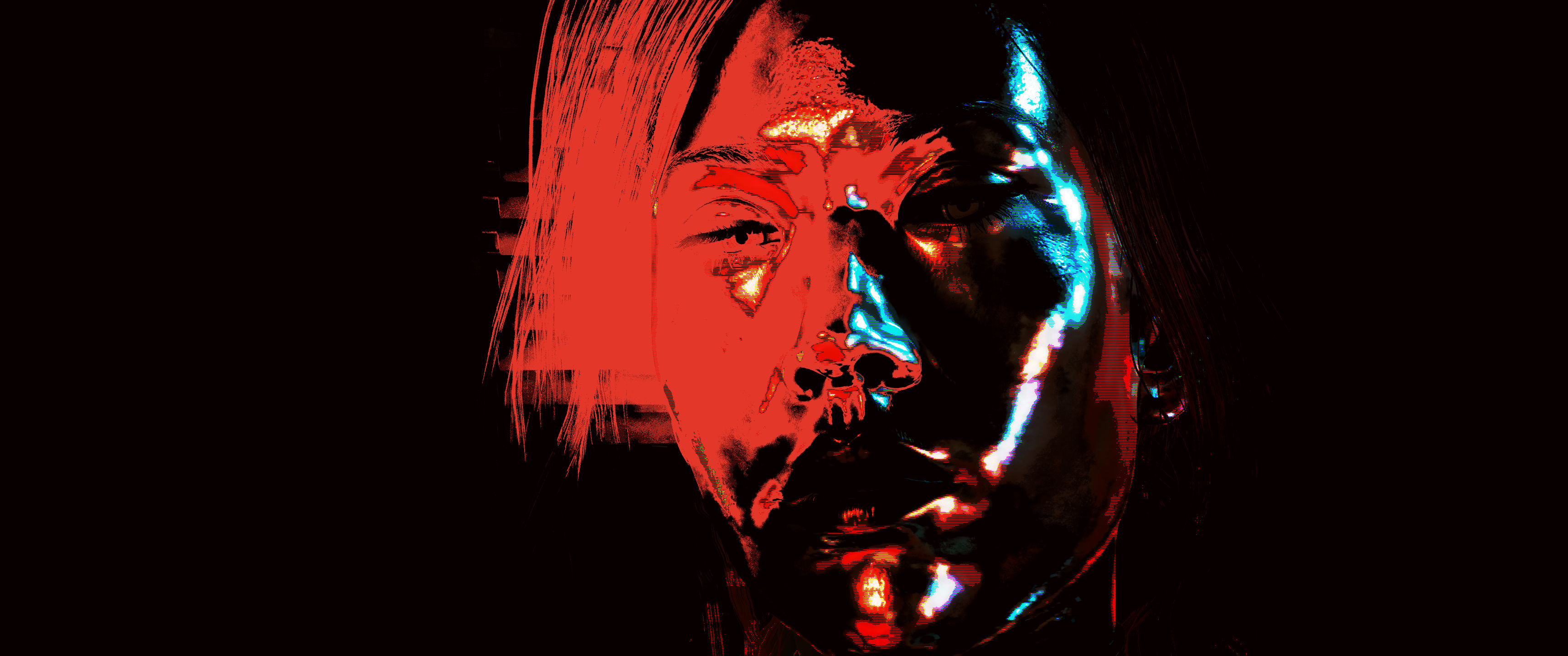 Cyberpunk 2077 character with red and blue lighting HD Wallpaper