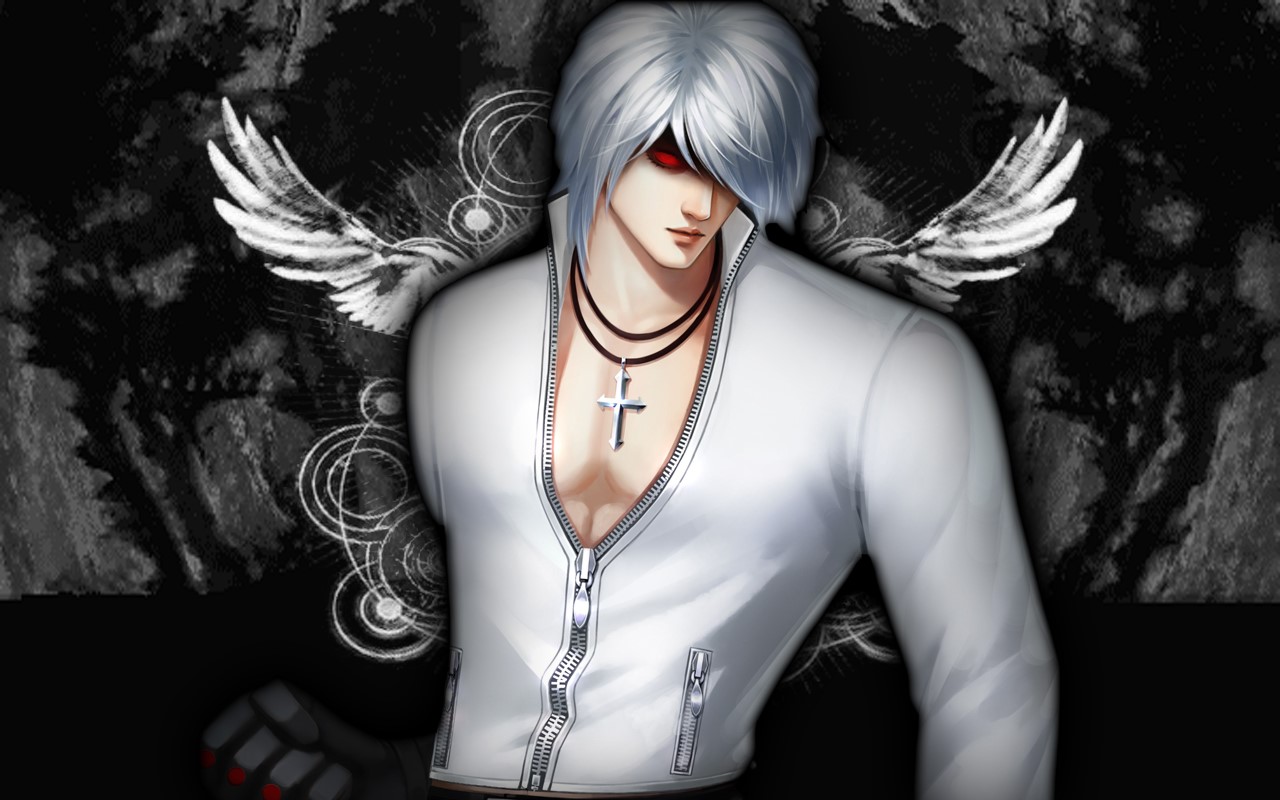 Kyo Kusanagi from King of Fighters with white hair and red eyes HD Wallpaper