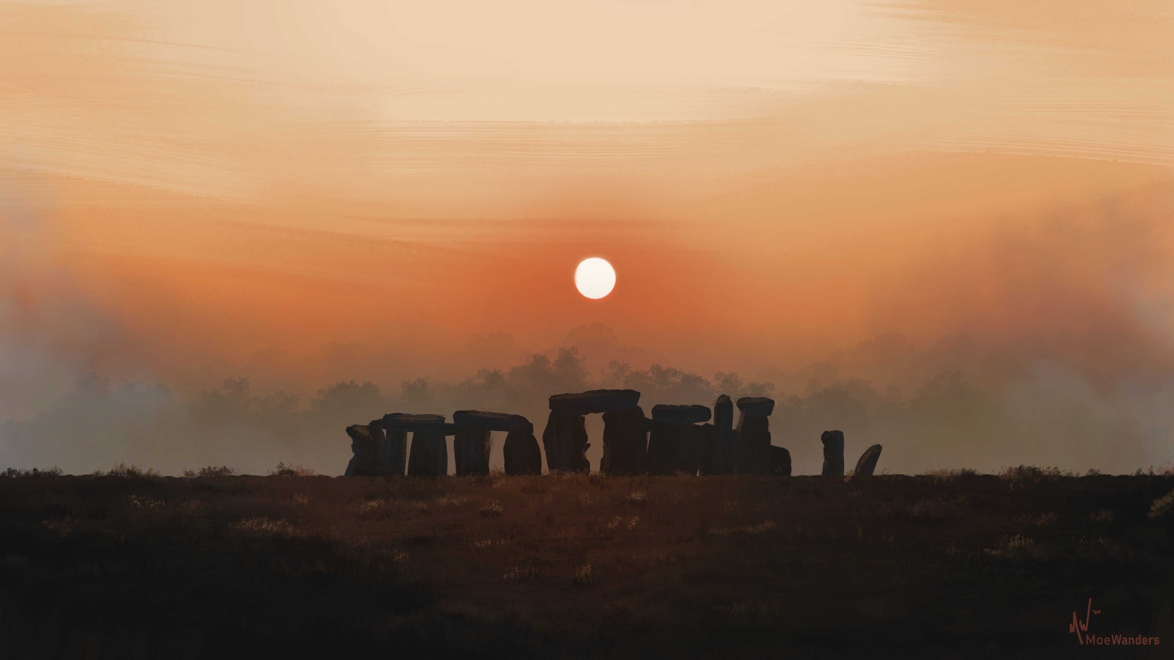 4K Stonehenge at Sunset Digital Art HD Wallpaper