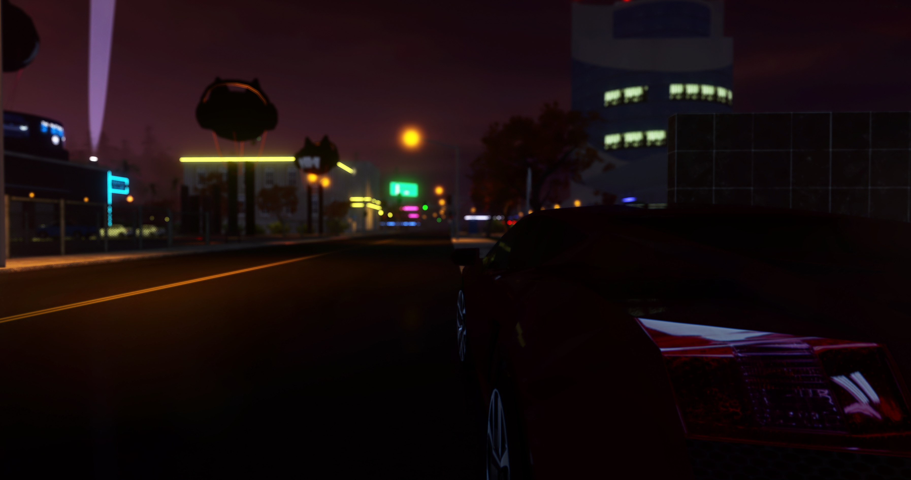 Lamborghini Gallardo on a city street at night HD Wallpaper