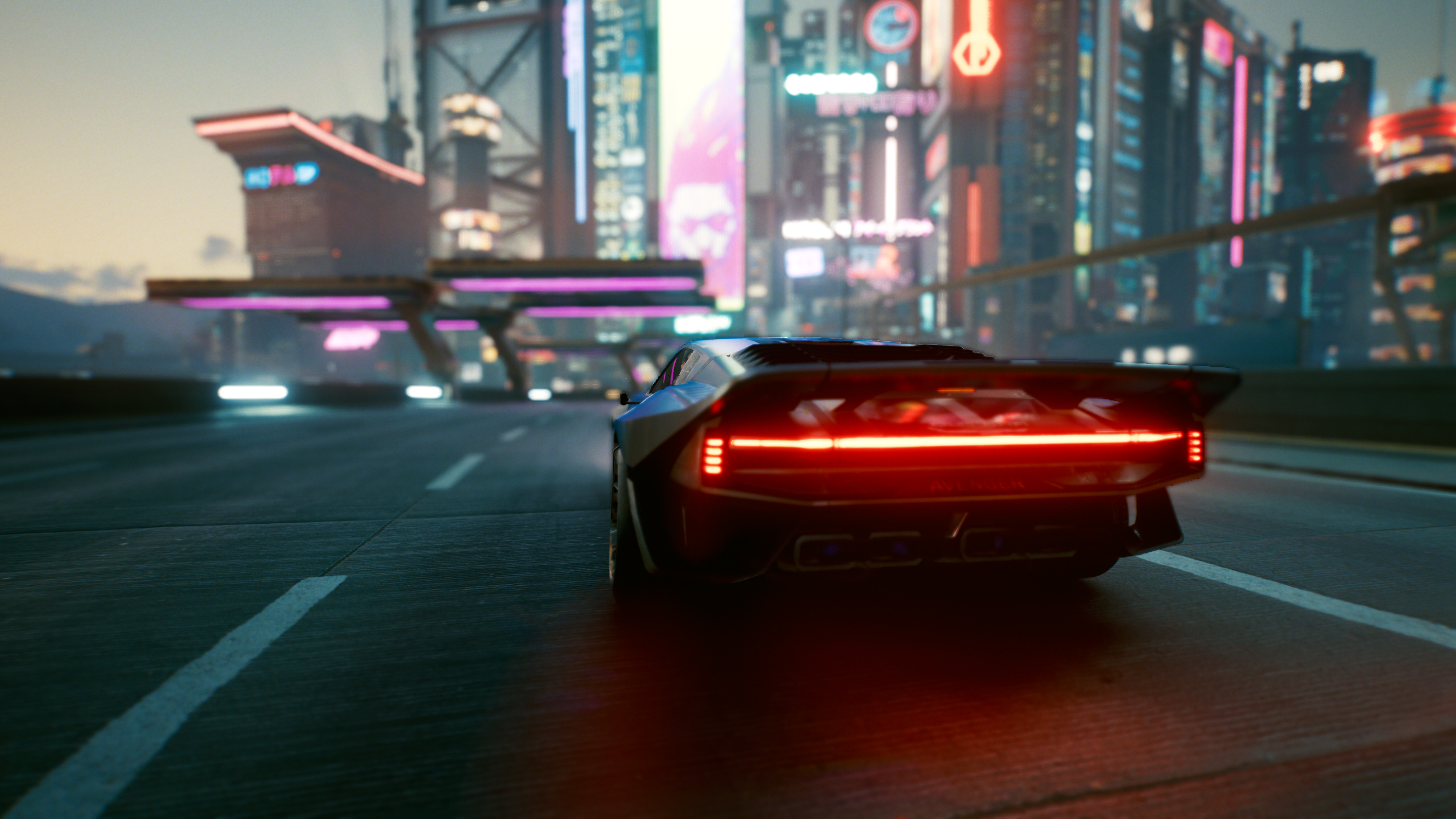 Cyberpunk 2077 car driving on highway at night HD Wallpaper