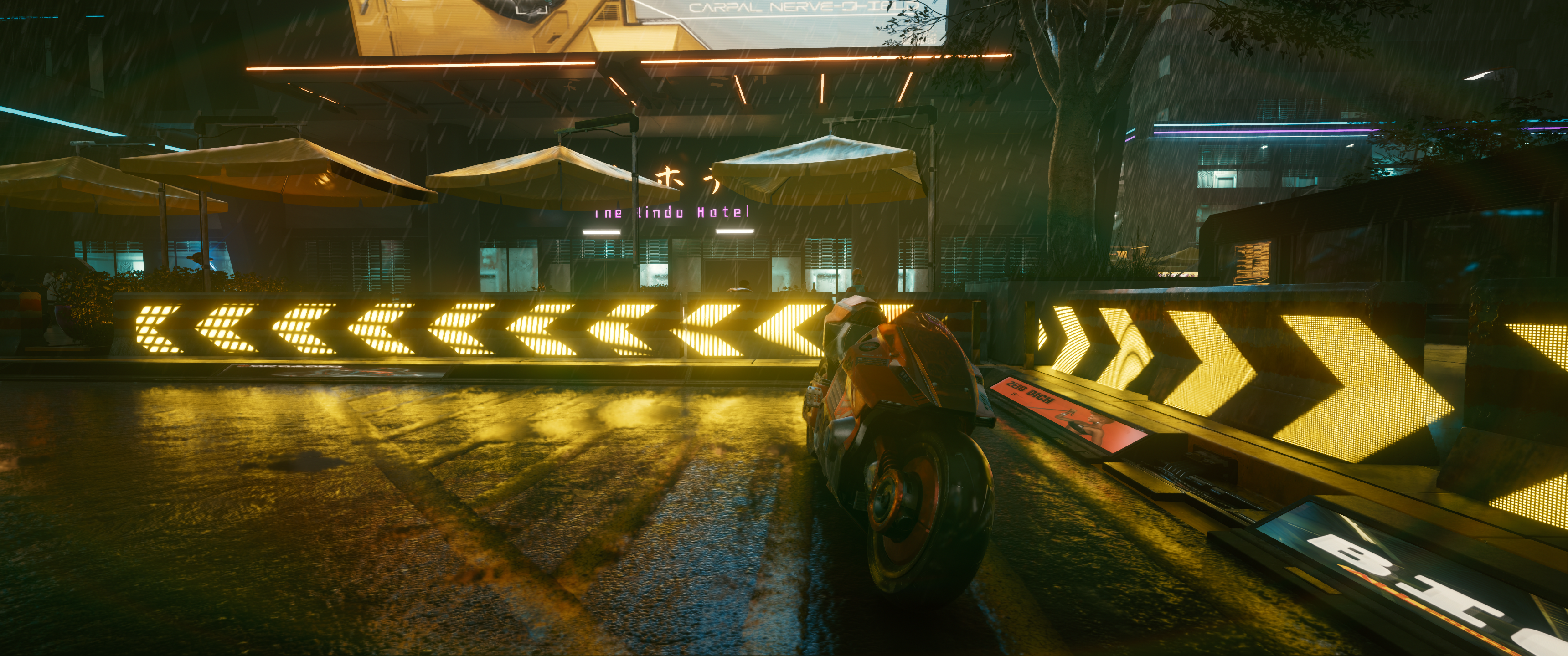 Motorcyclist in Cyberpunk 2077 on a Rainy Night HD Wallpaper
