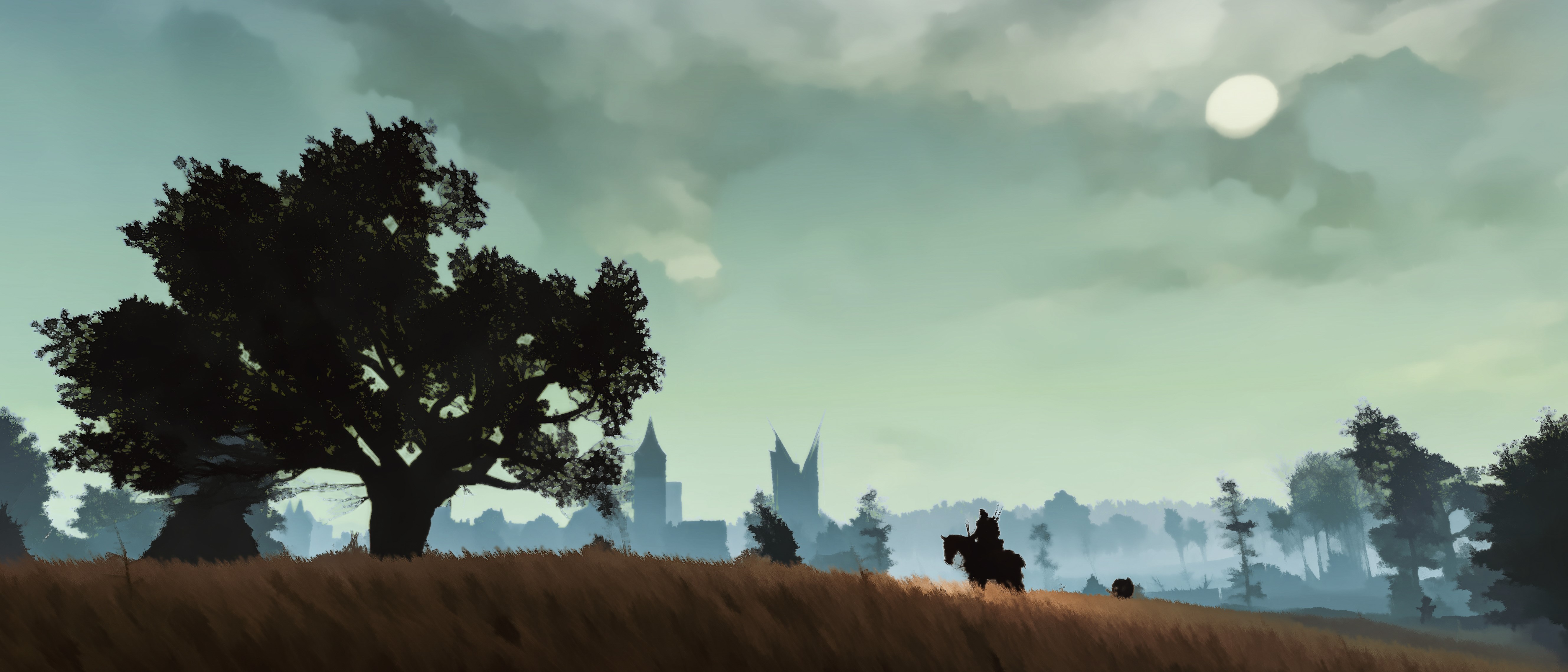 Geralt from The Witcher 3: Wild Hunt on horseback HD Wallpaper