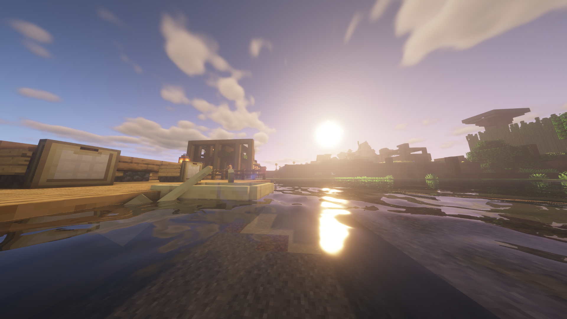 Minecraft boat on water at sunset HD Wallpaper