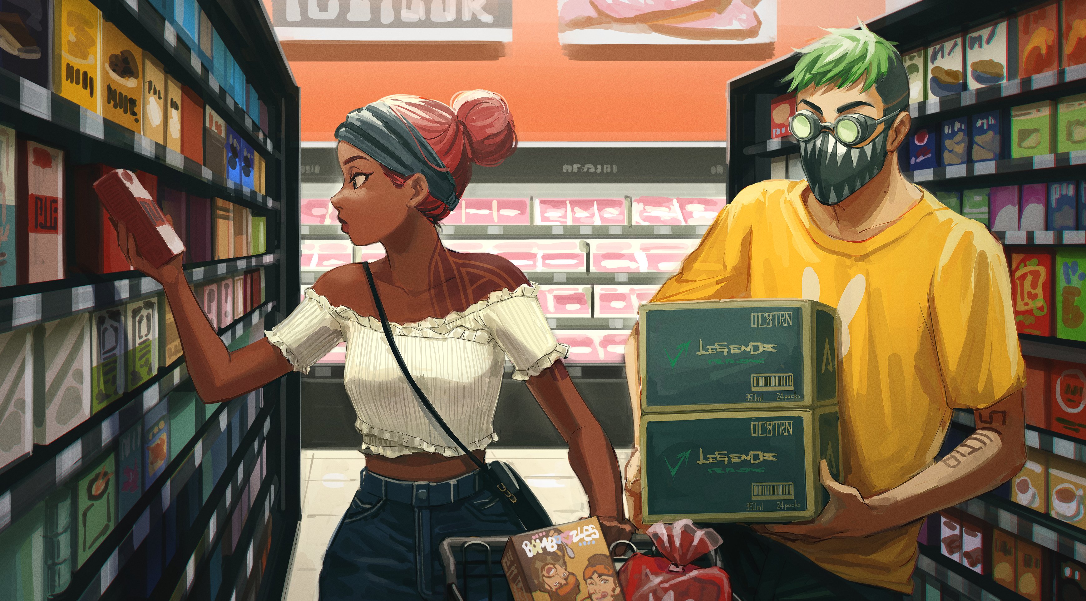 Octane and Lifeline Shopping Scene HD Wallpaper