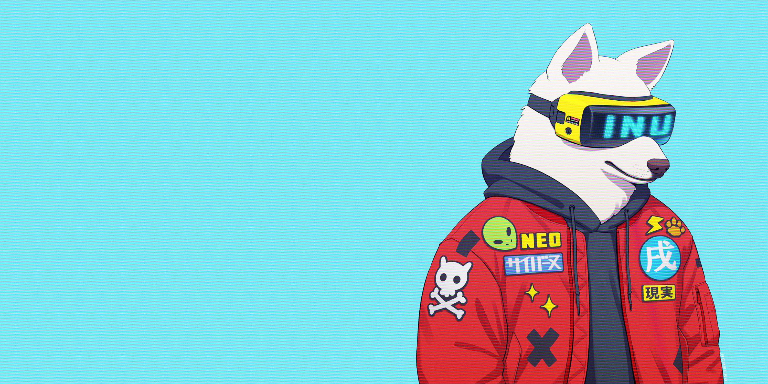 White dog wearing VR headset and jacket HD Wallpaper