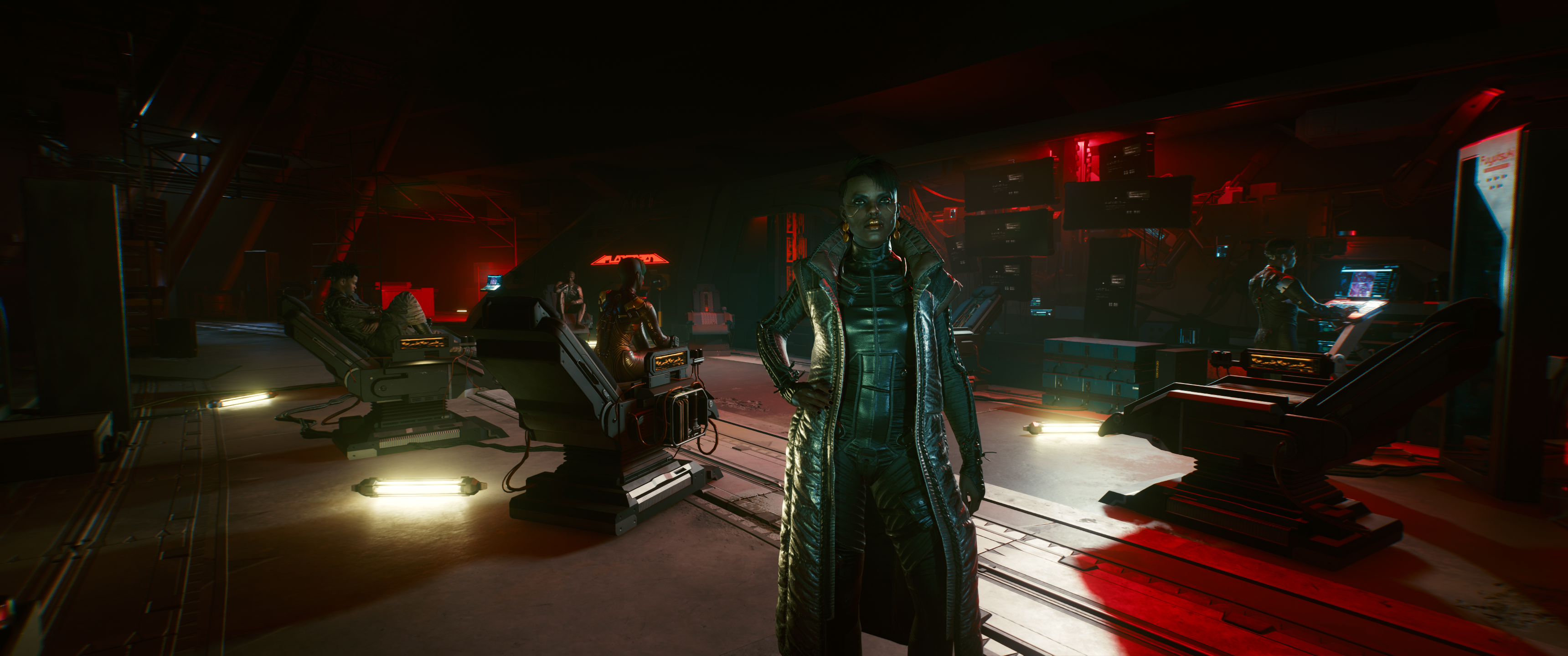 Brigitte from Cyberpunk 2077 in a futuristic room HD Wallpaper