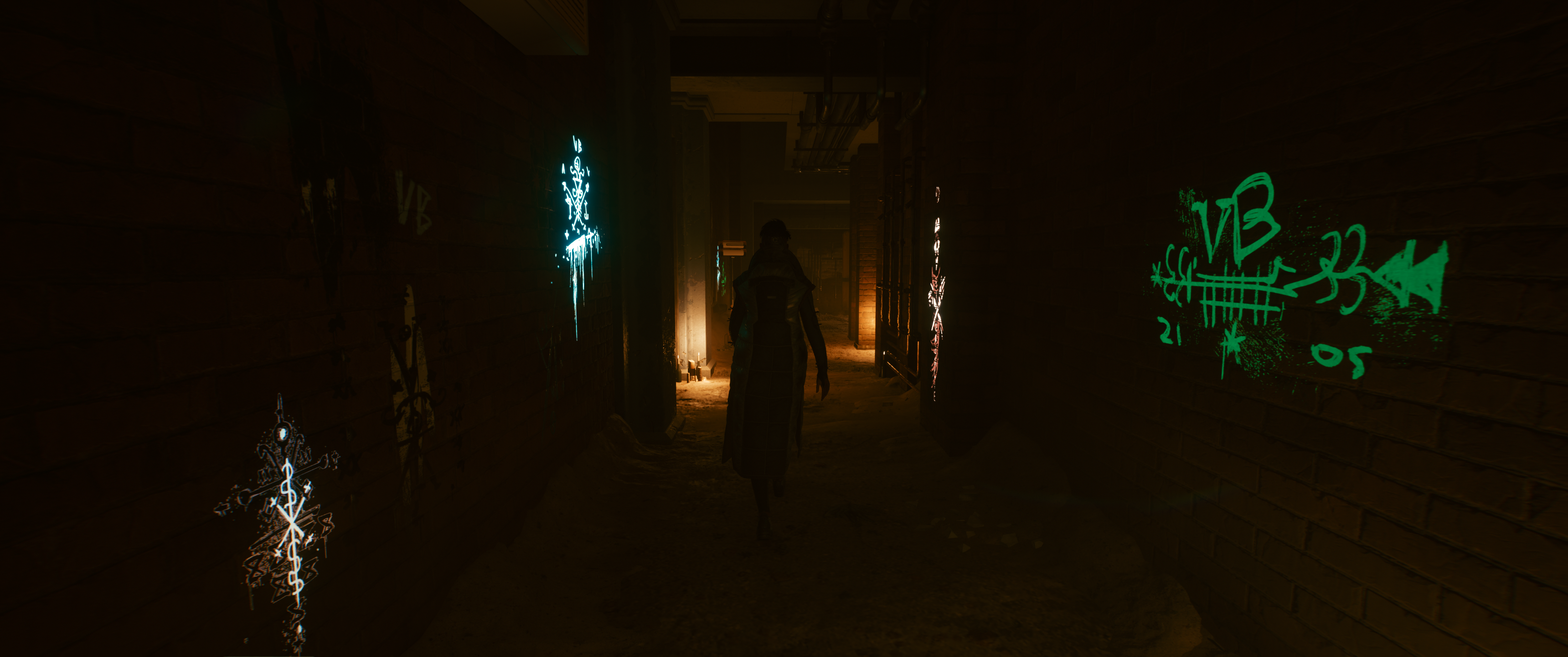 Cyberpunk 2077 character in a dark alley with graffiti HD Wallpaper