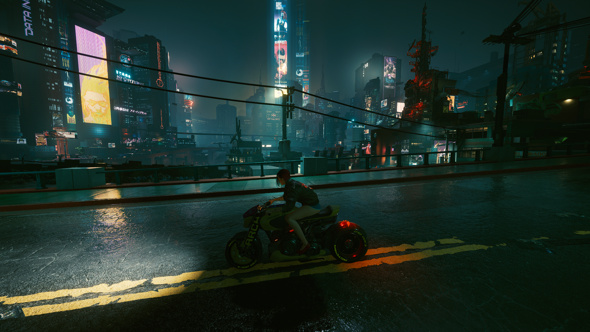Woman riding a motorcycle in Cyberpunk 2077 HD Wallpaper