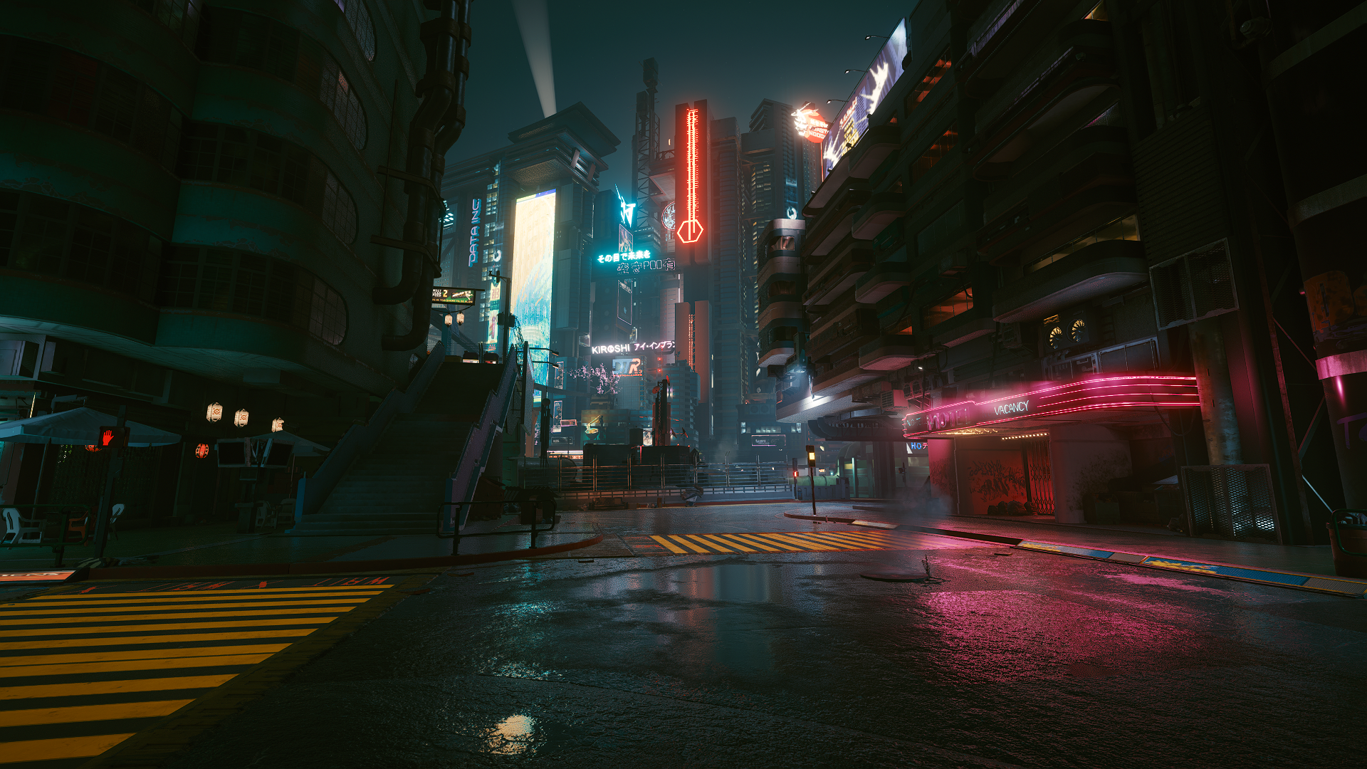Cyberpunk 2077 cityscape at night with neon lights HD Wallpaper