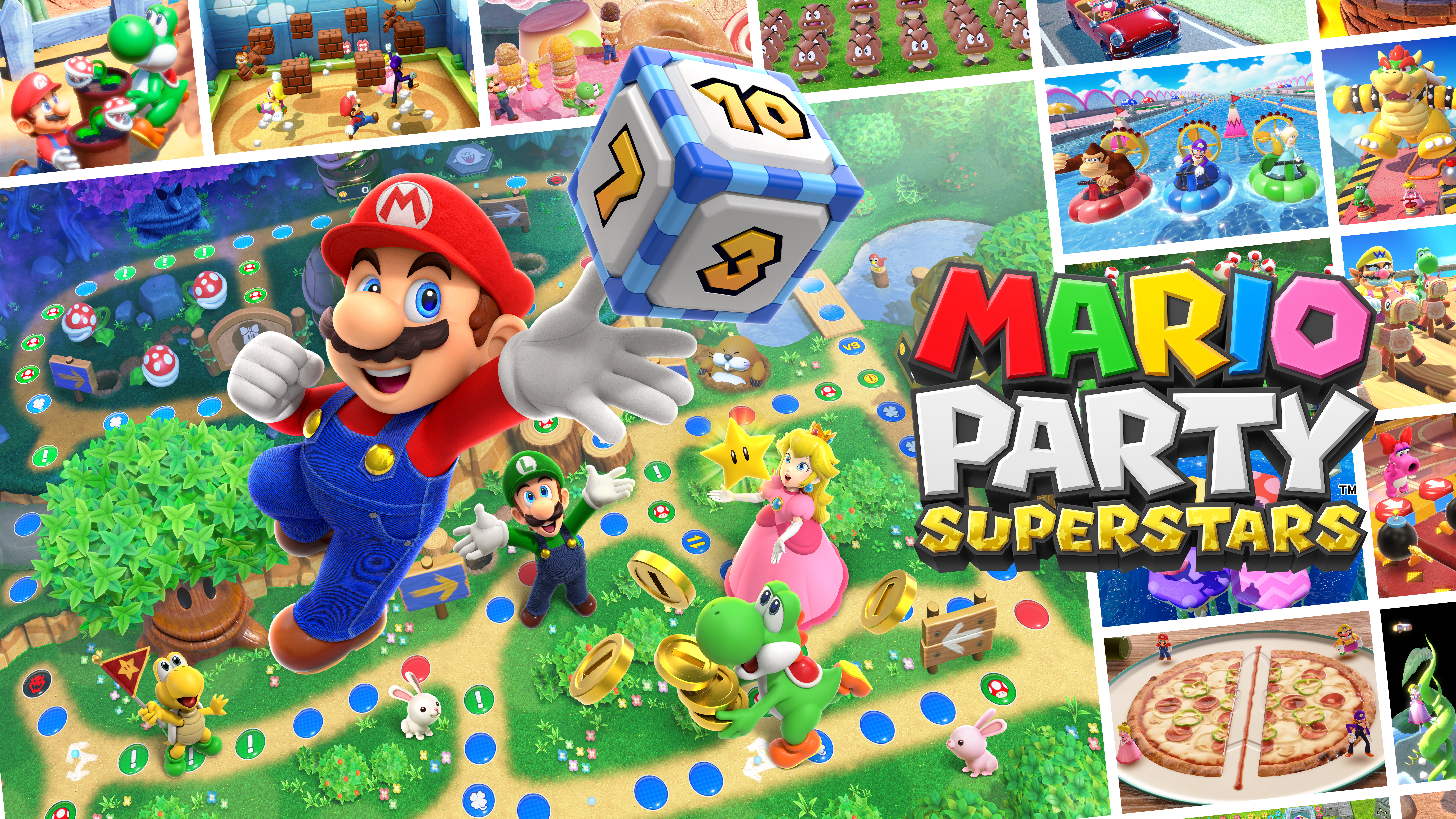 Mario Party Superstars with Mario, Luigi, Peach, and Yoshi HD Wallpaper