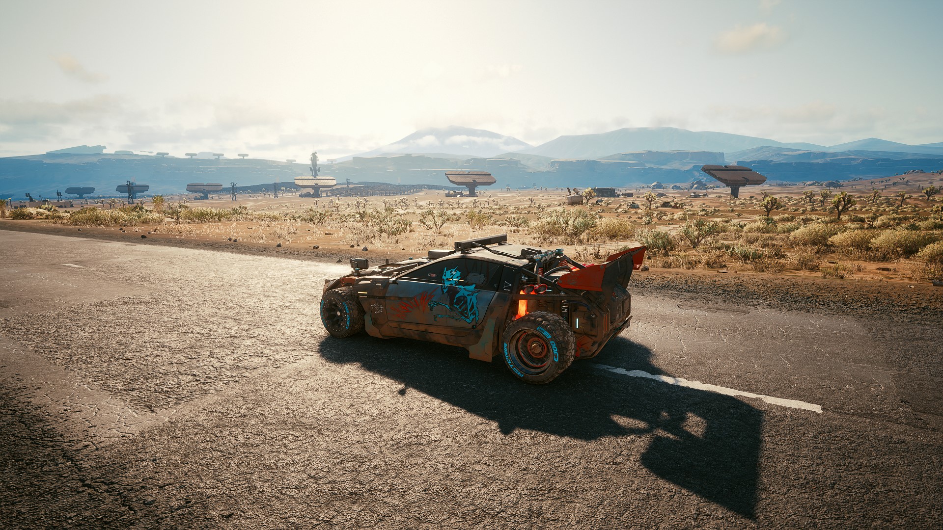 Cyberpunk 2077 car in a desert landscape HD Wallpaper