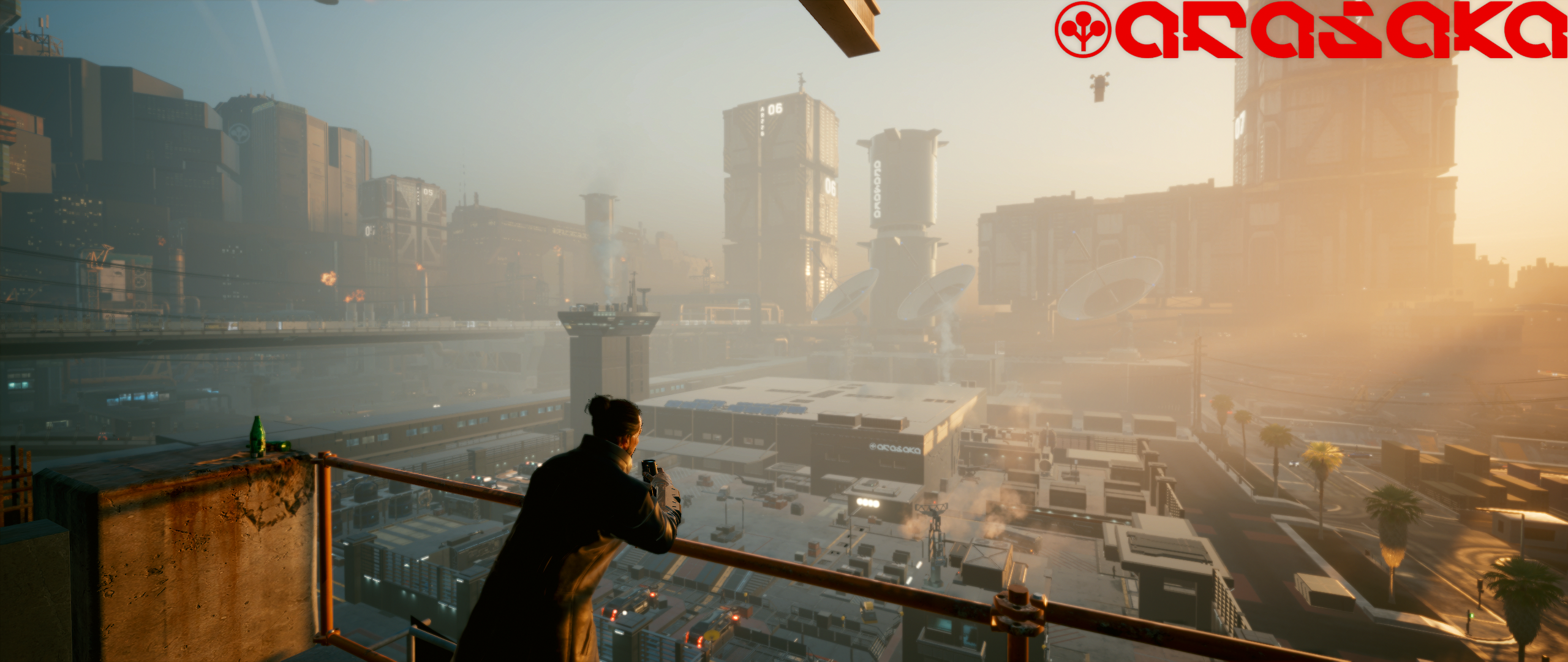 Goro Takemura from Cyberpunk 2077 overlooking a futuristic city HD Wallpaper