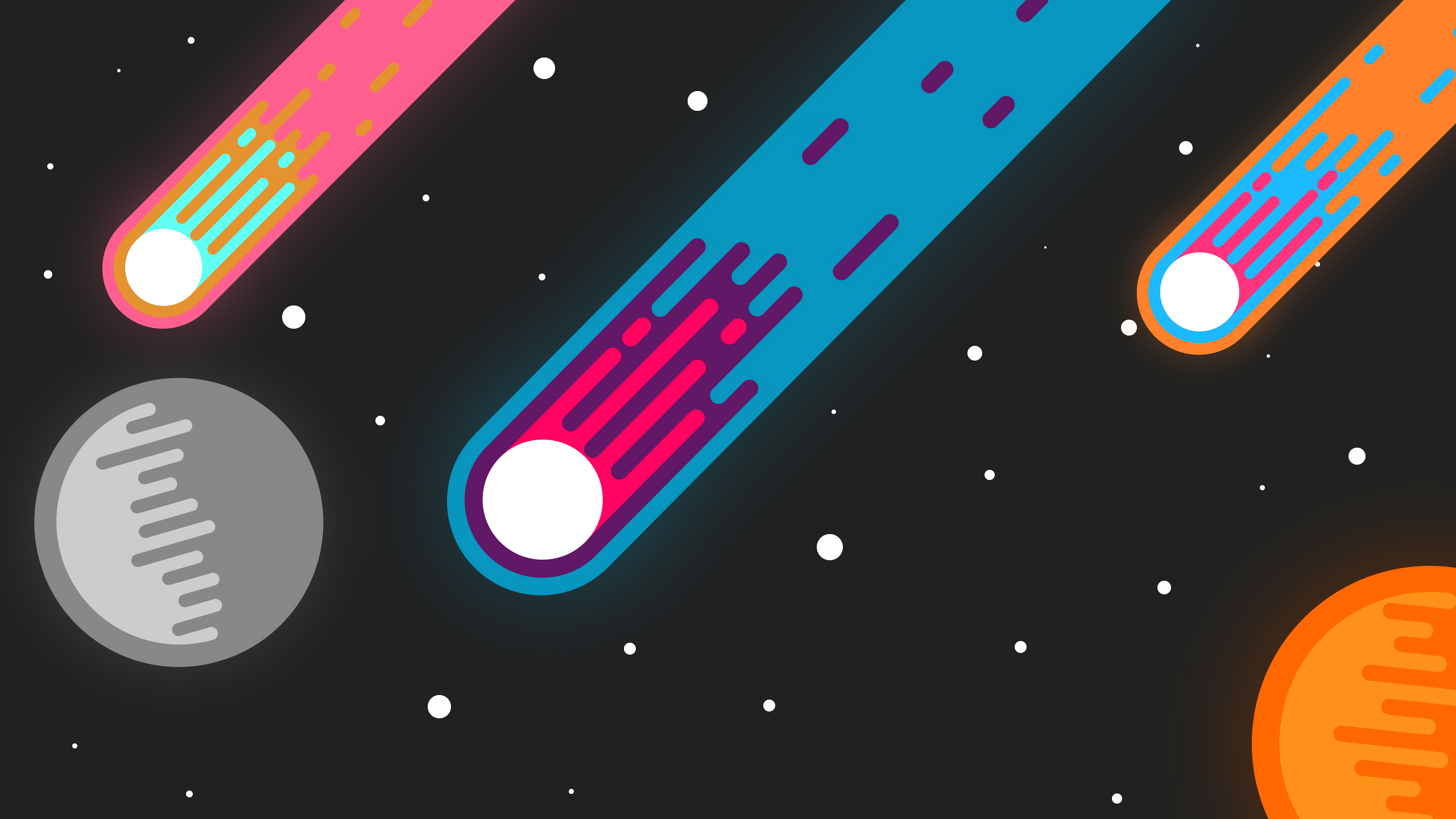 Minimalist space scene with comets and planets HD Wallpaper