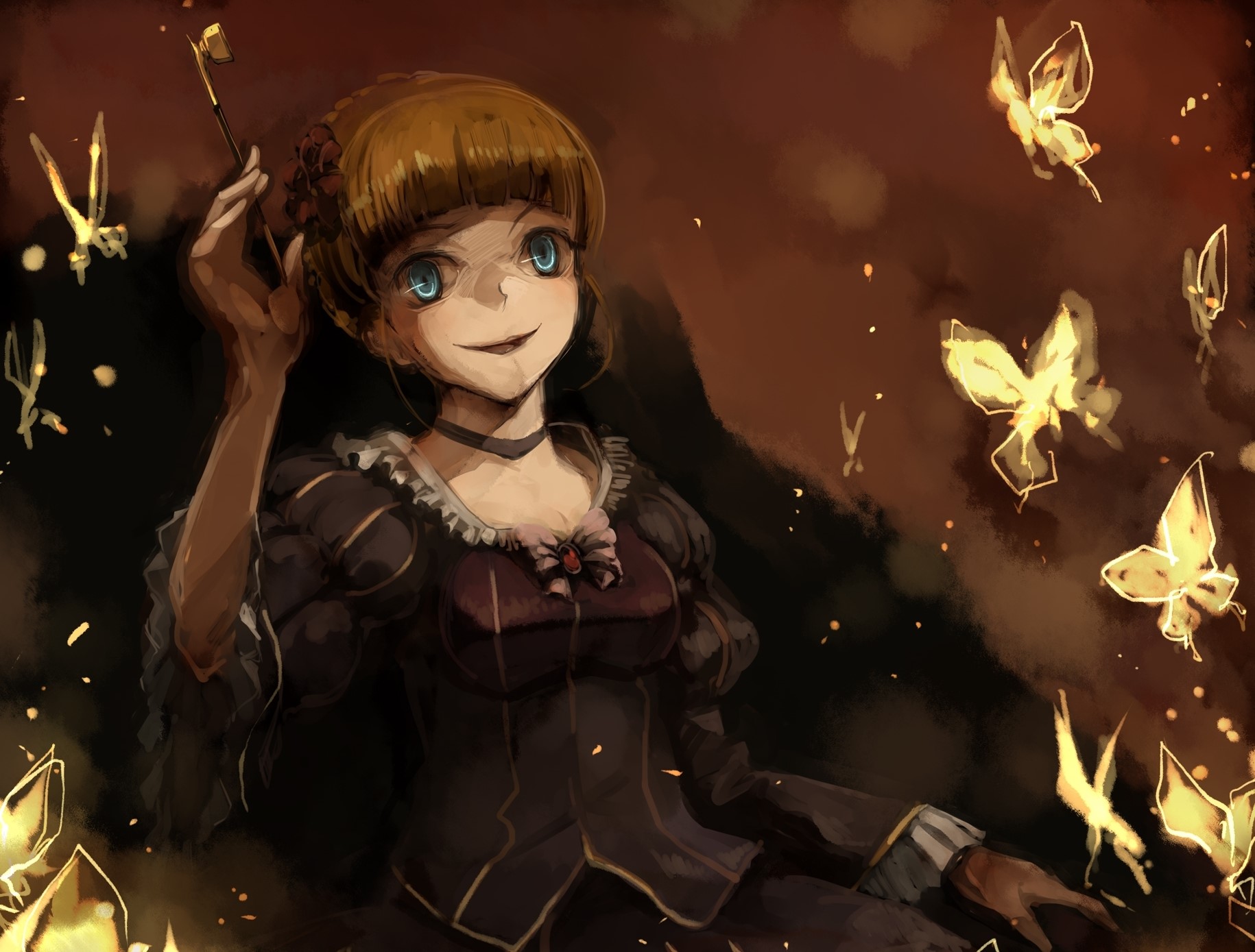 Beatrice from Umineko no Naku Koro ni with butterflies HD Wallpaper