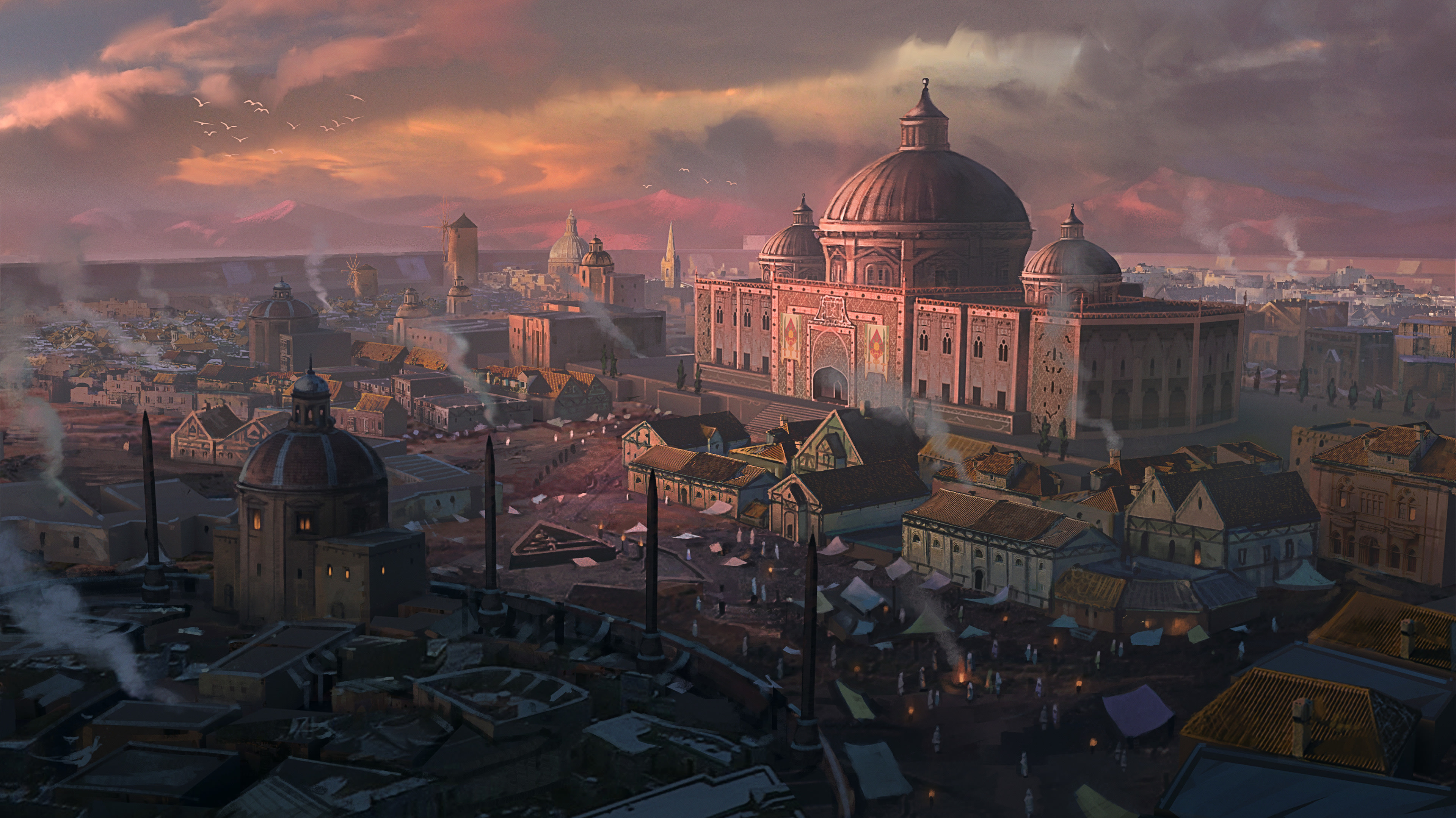 Songs Of Conquest 4K Cityscape at Sunset HD Wallpaper