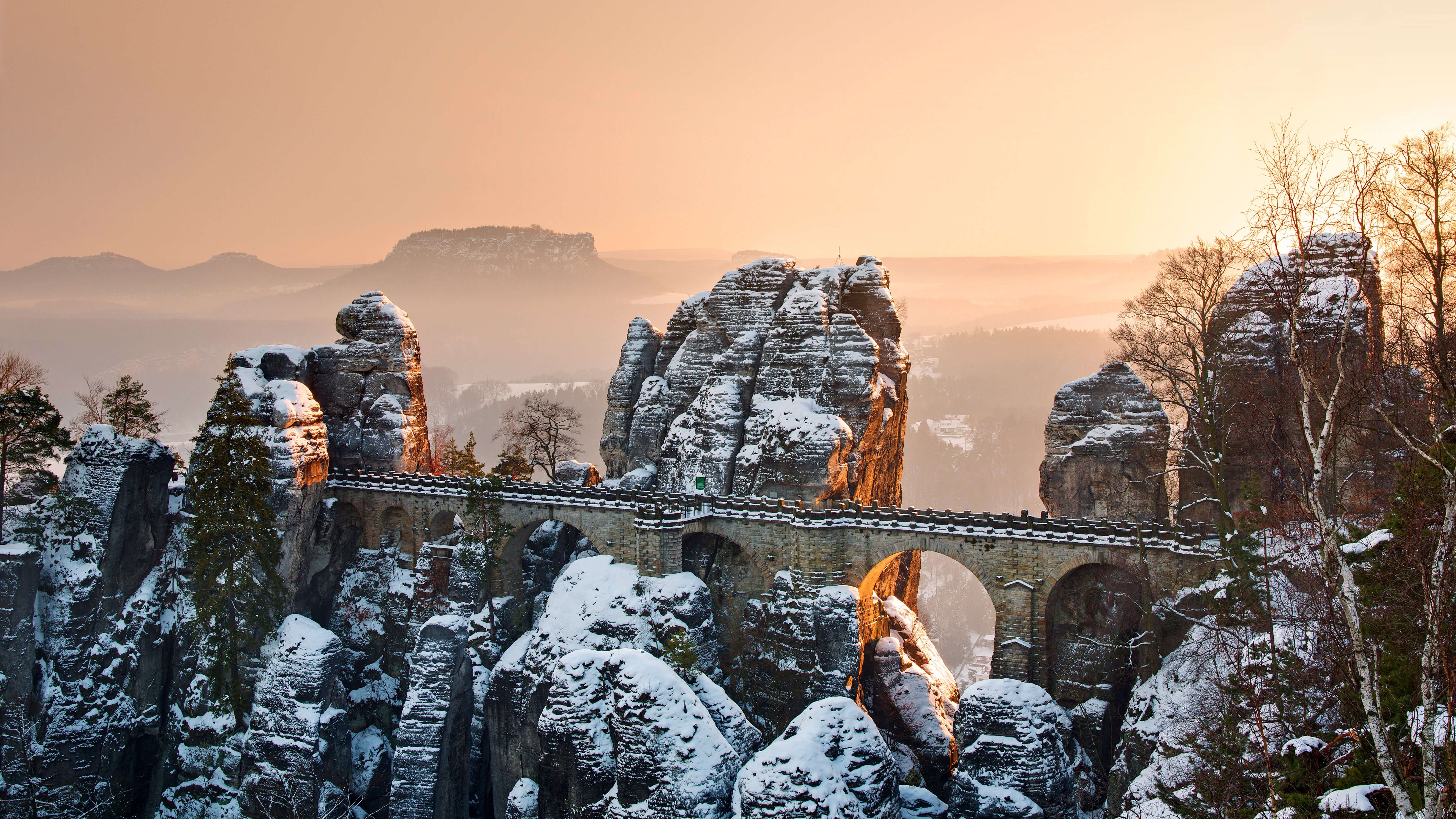 4K Bastei Bridge in Saxon Switzerland National Park HD Wallpaper
