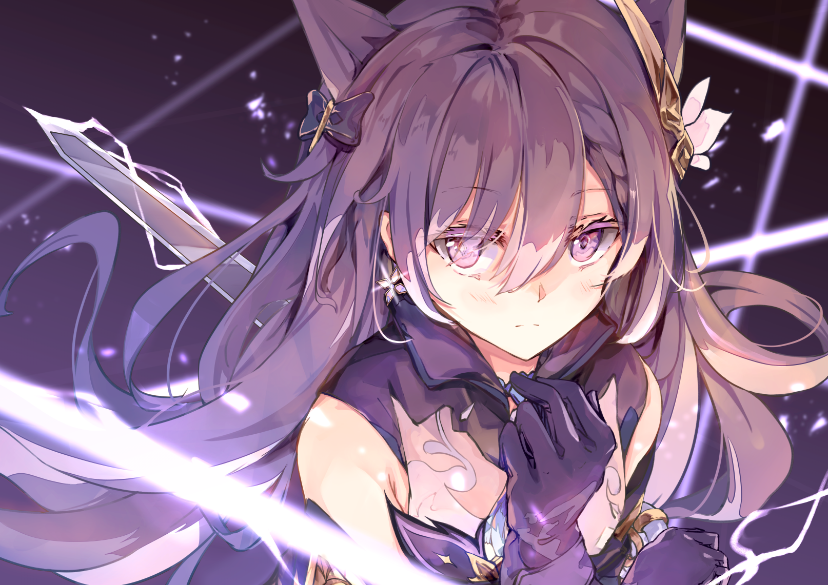 Keqing from Genshin Impact with sword HD Wallpaper