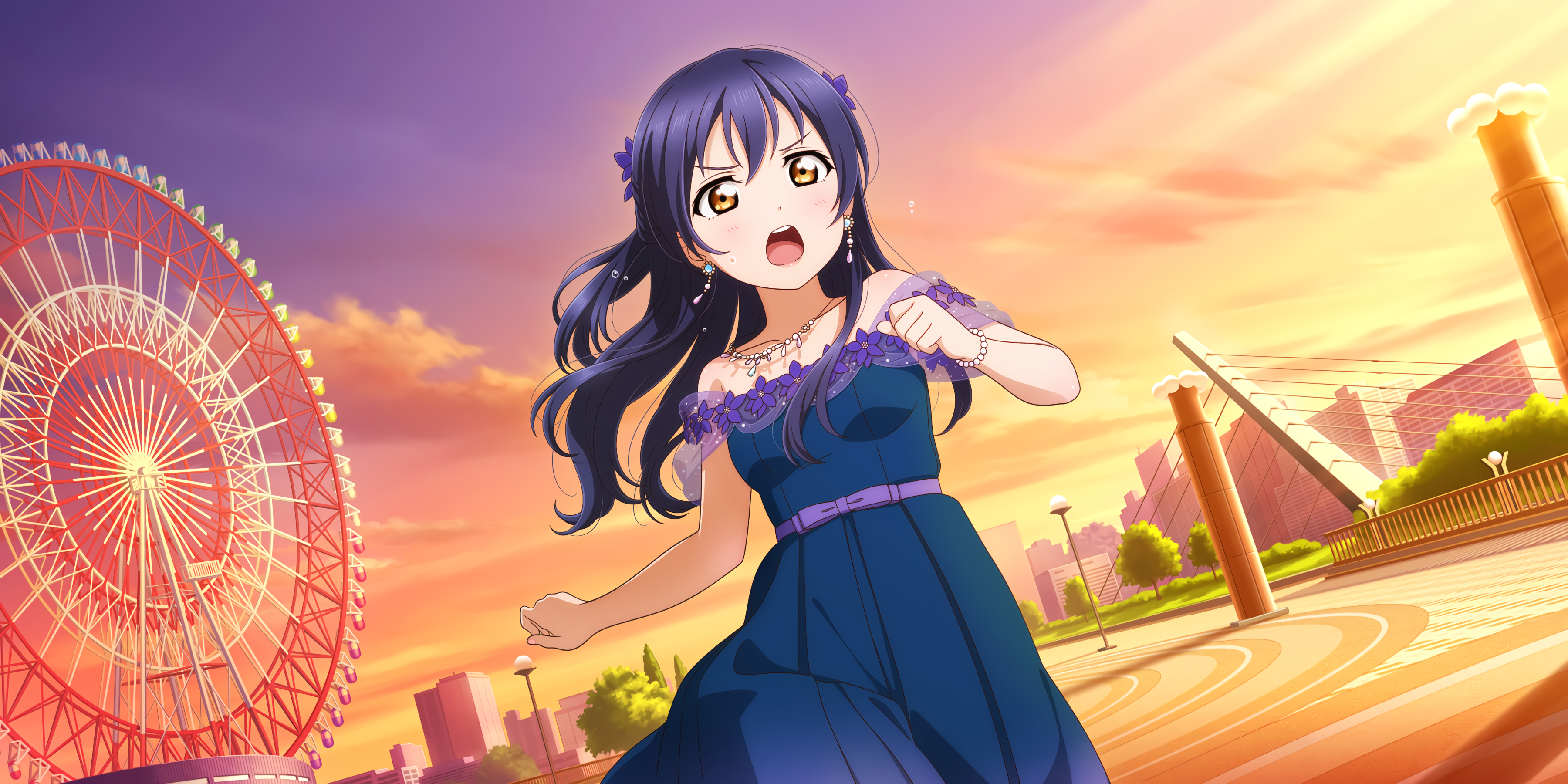Sonoda Umi from Love Live! Sunshine at an amusement park HD Wallpaper