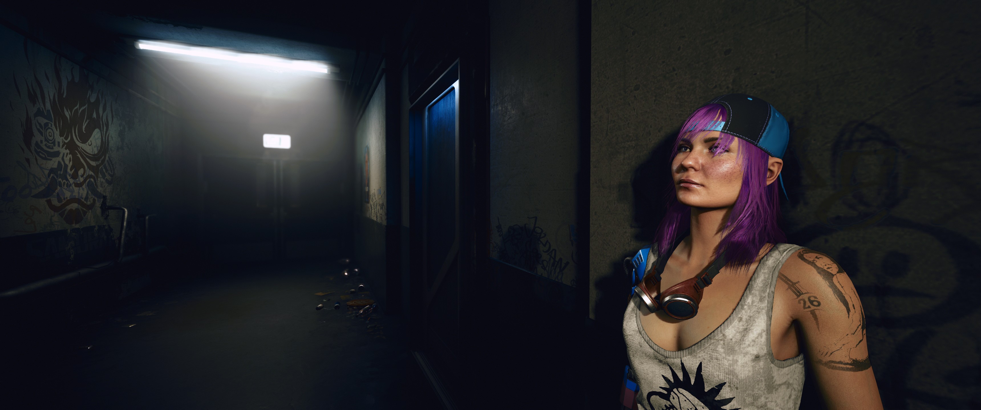 Woman with purple hair in Cyberpunk 2077 HD Wallpaper