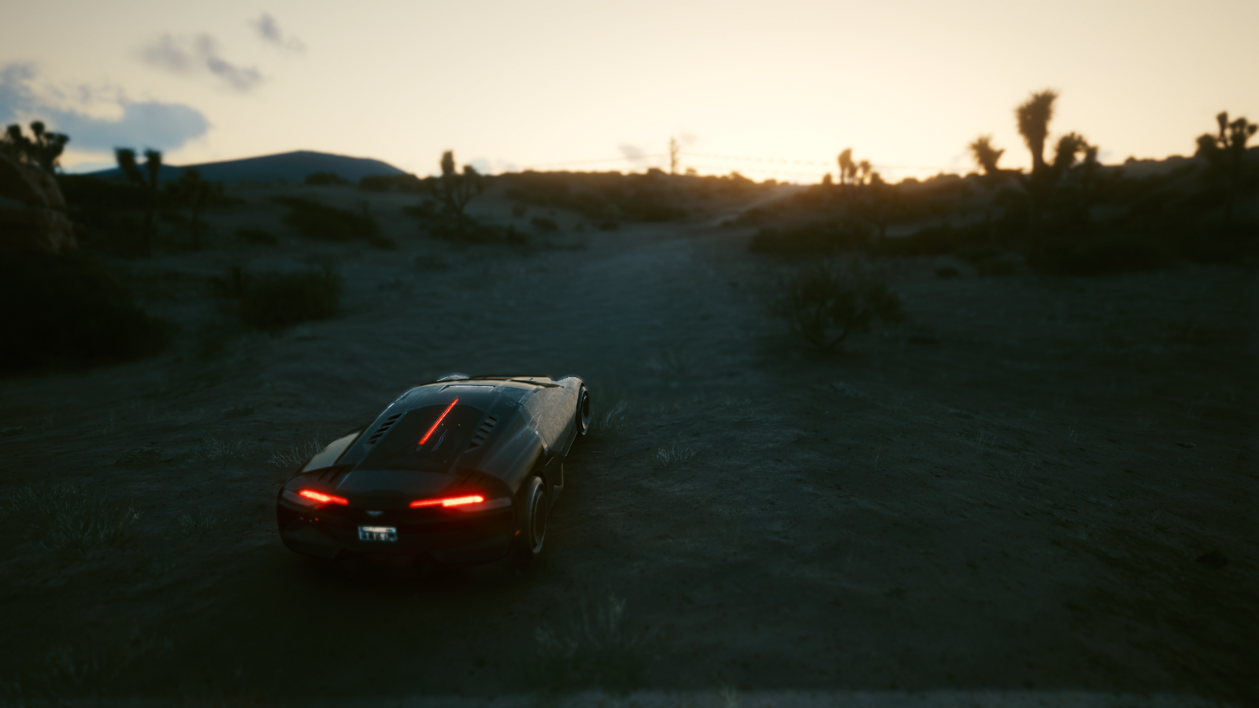 Cyberpunk 2077 car in desert at sunset HD Wallpaper