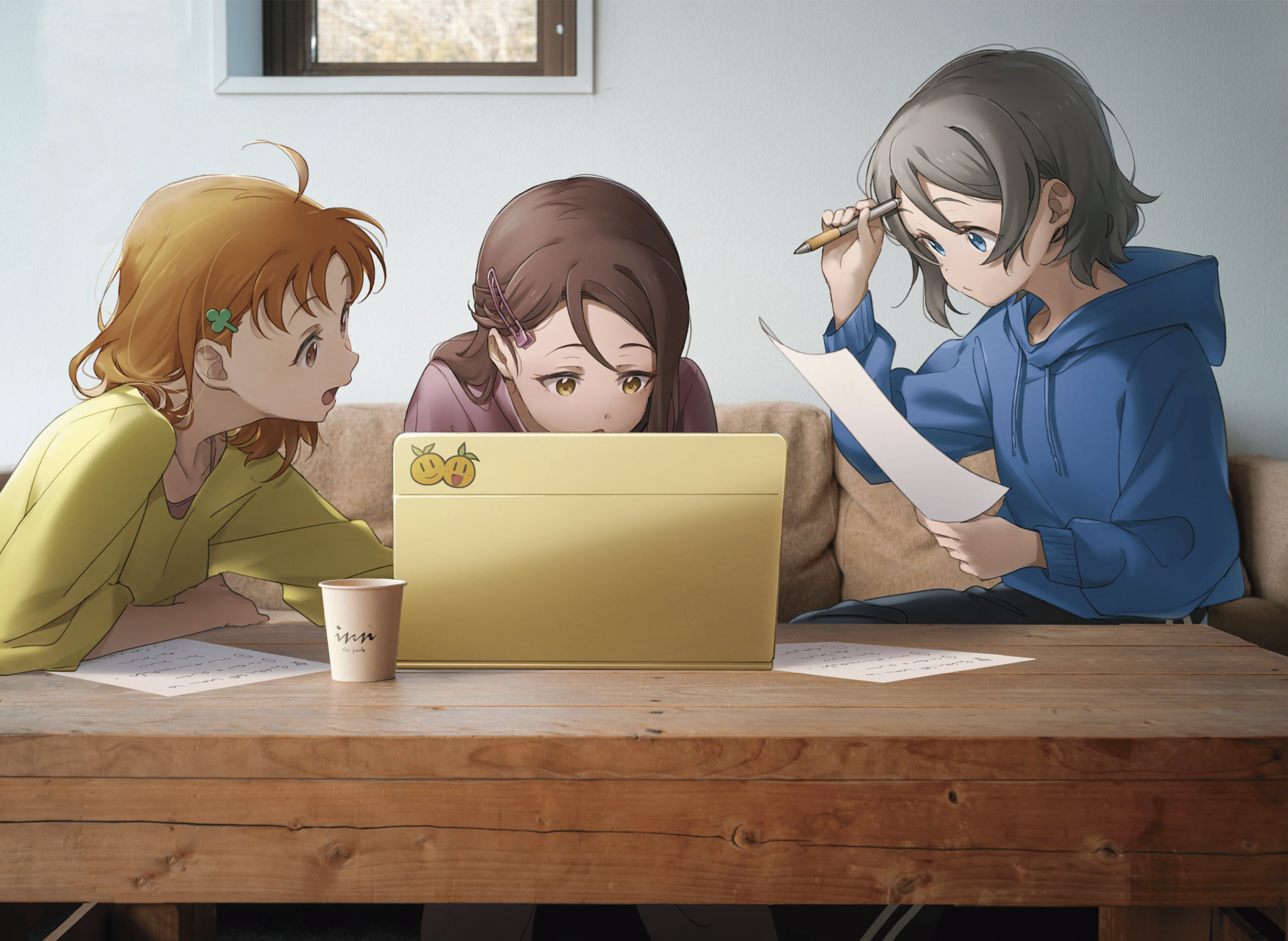 Watanabe You, Takami Chika, and Sakurauchi Riko from Love Live! Sunshine!! studying HD Wallpaper