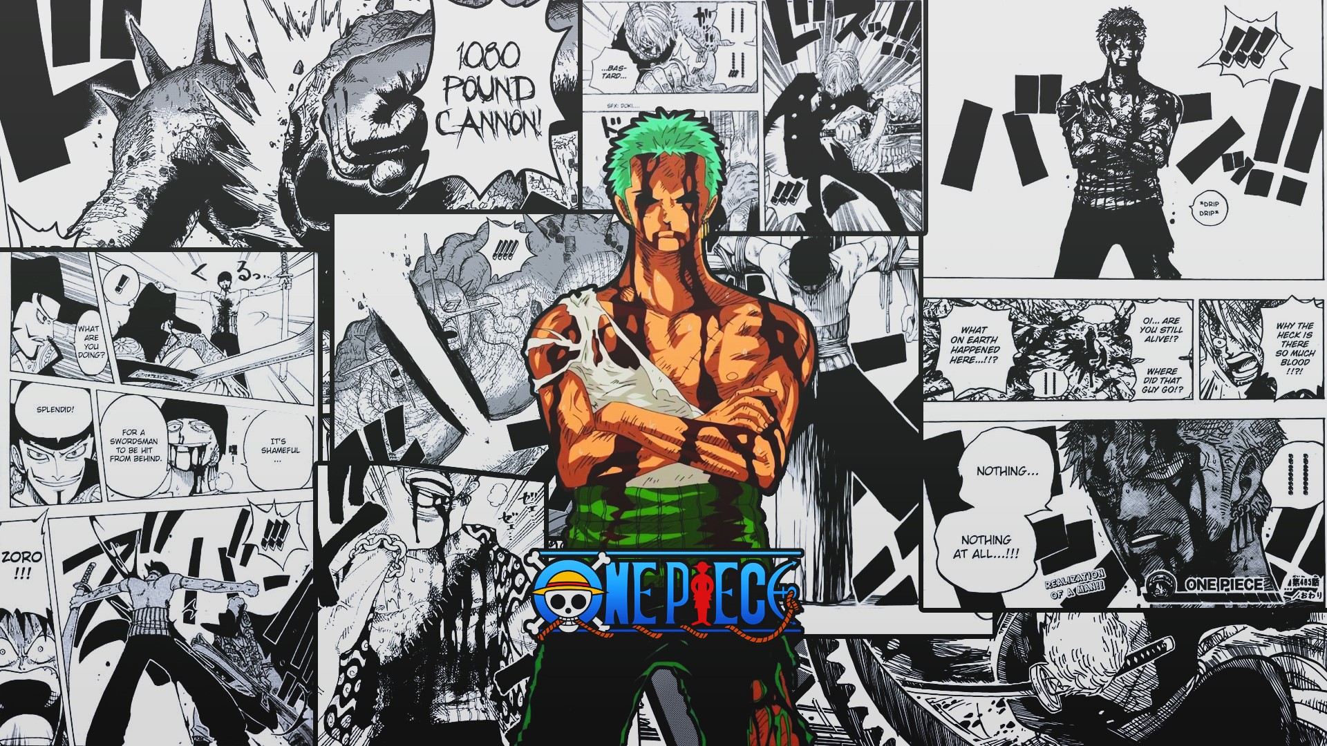 Roronoa Zoro from One Piece Collage HD Wallpaper